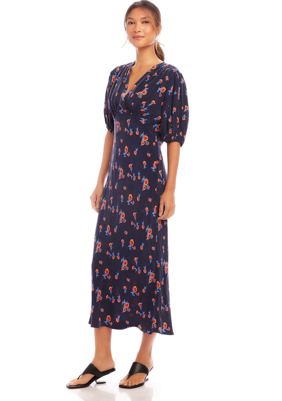 Womens Bias Puff Sleeve Dress