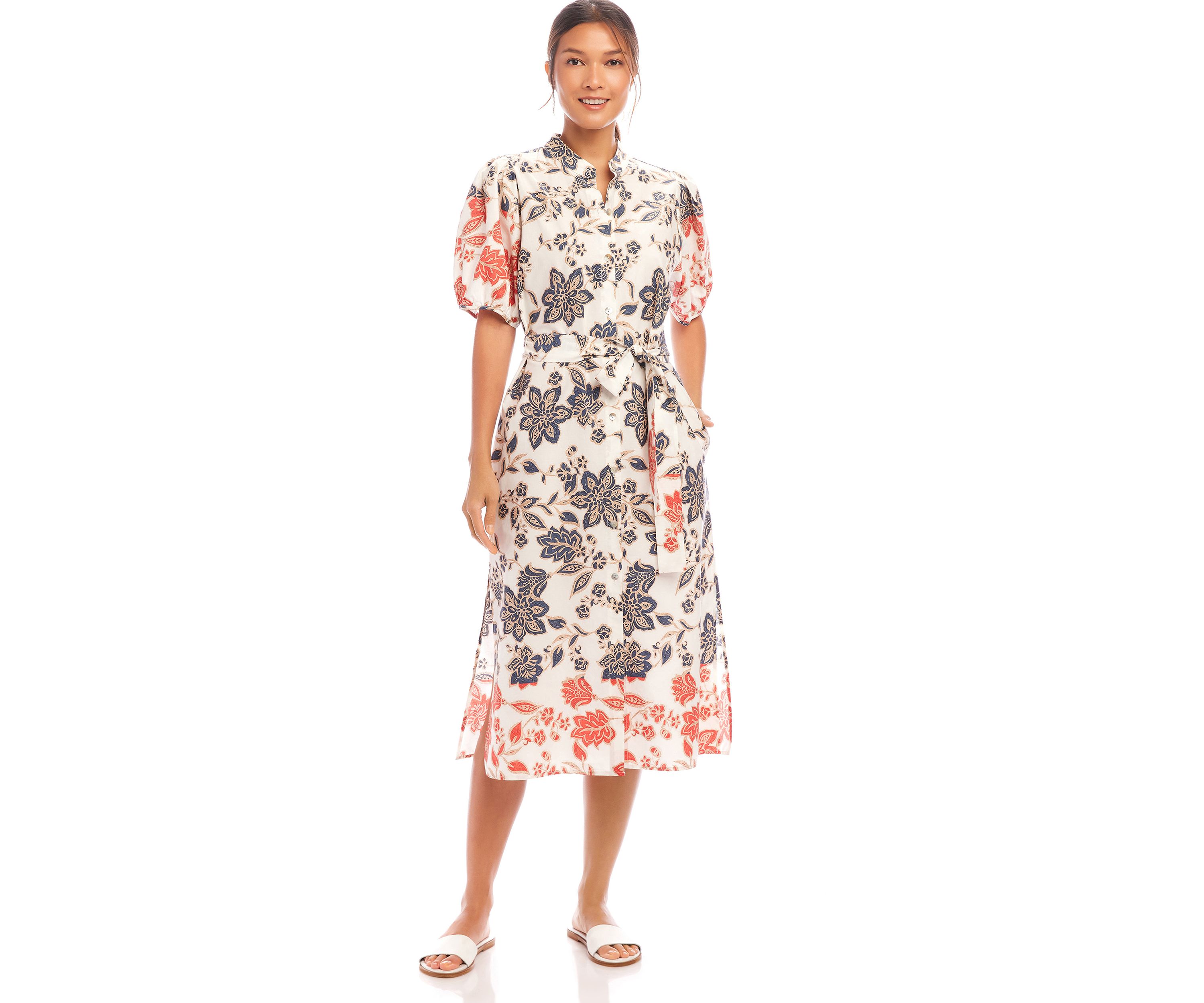 Womens Puff Sleeve Shirtdress