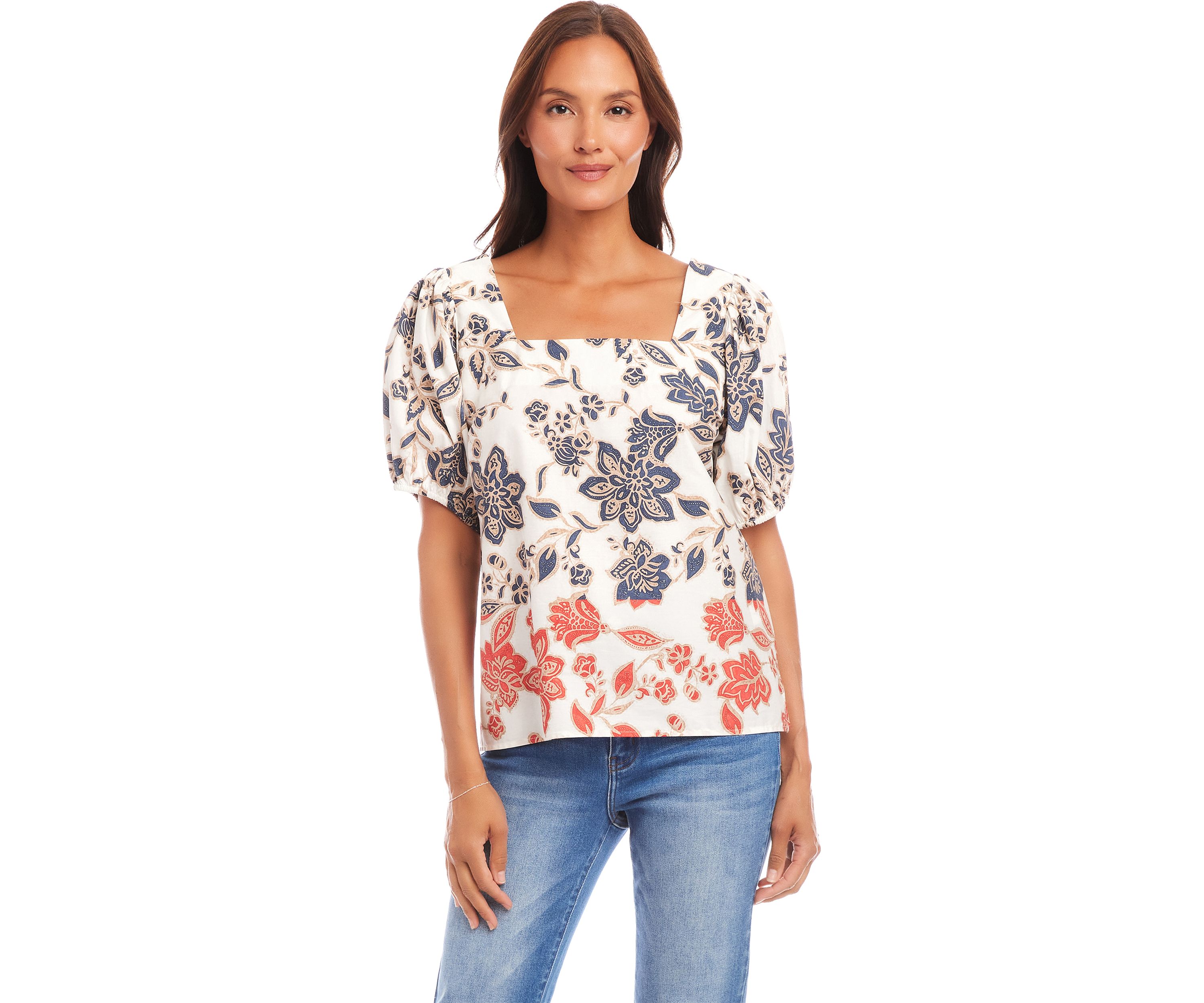 Womens Puff Sleeve Square Neck Top