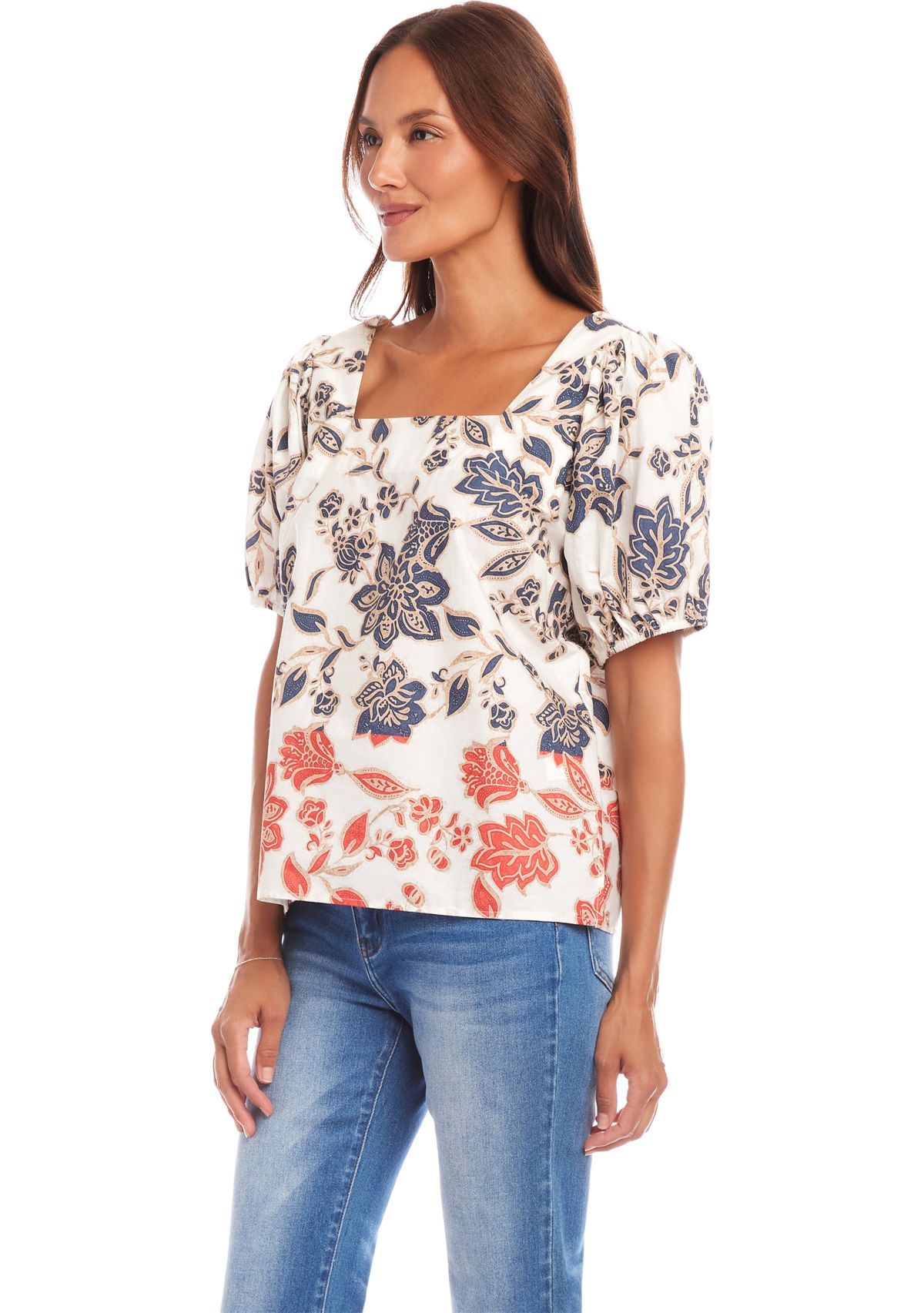 Womens Puff Sleeve Square Neck Top
