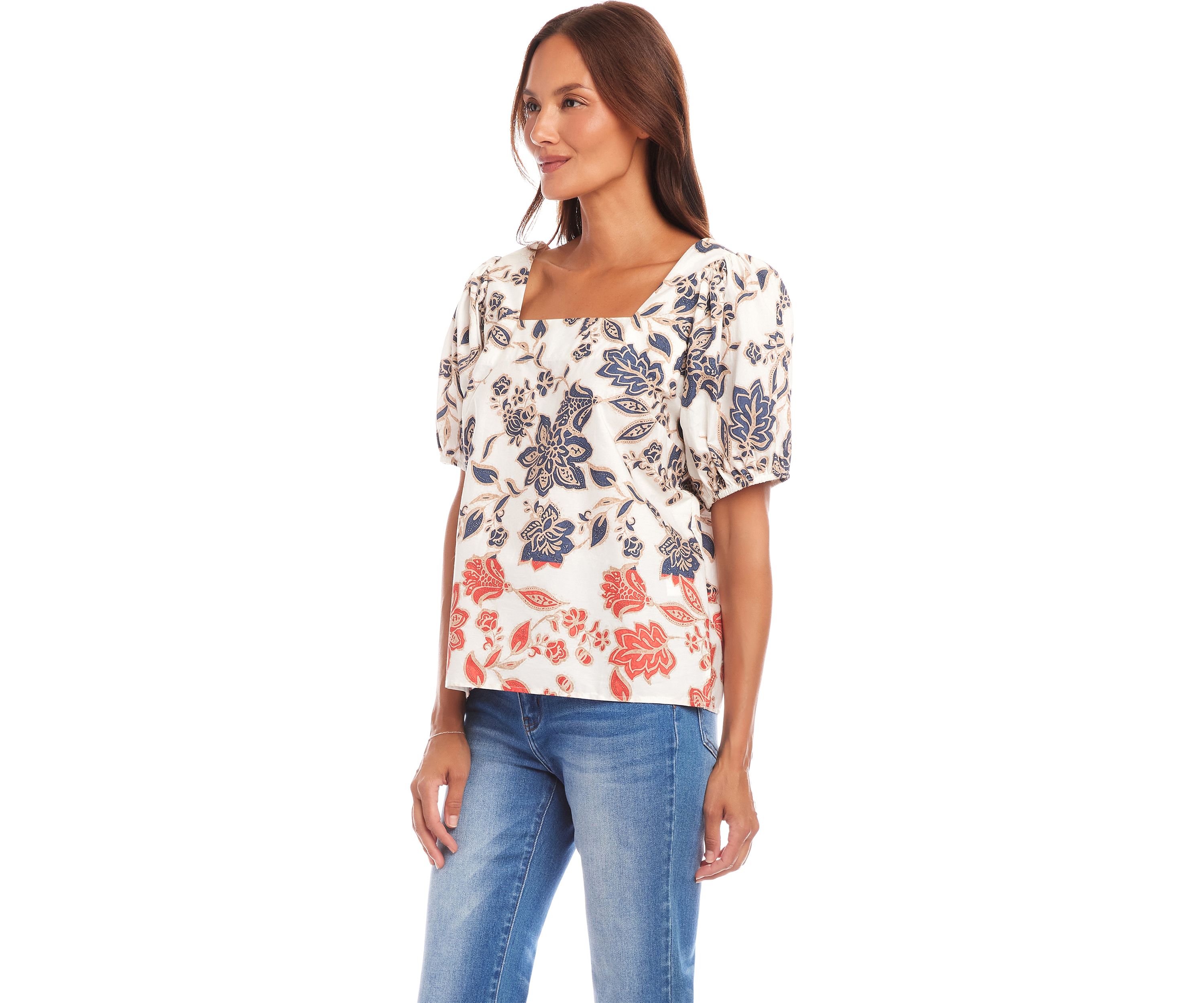 Womens Puff Sleeve Square Neck Top