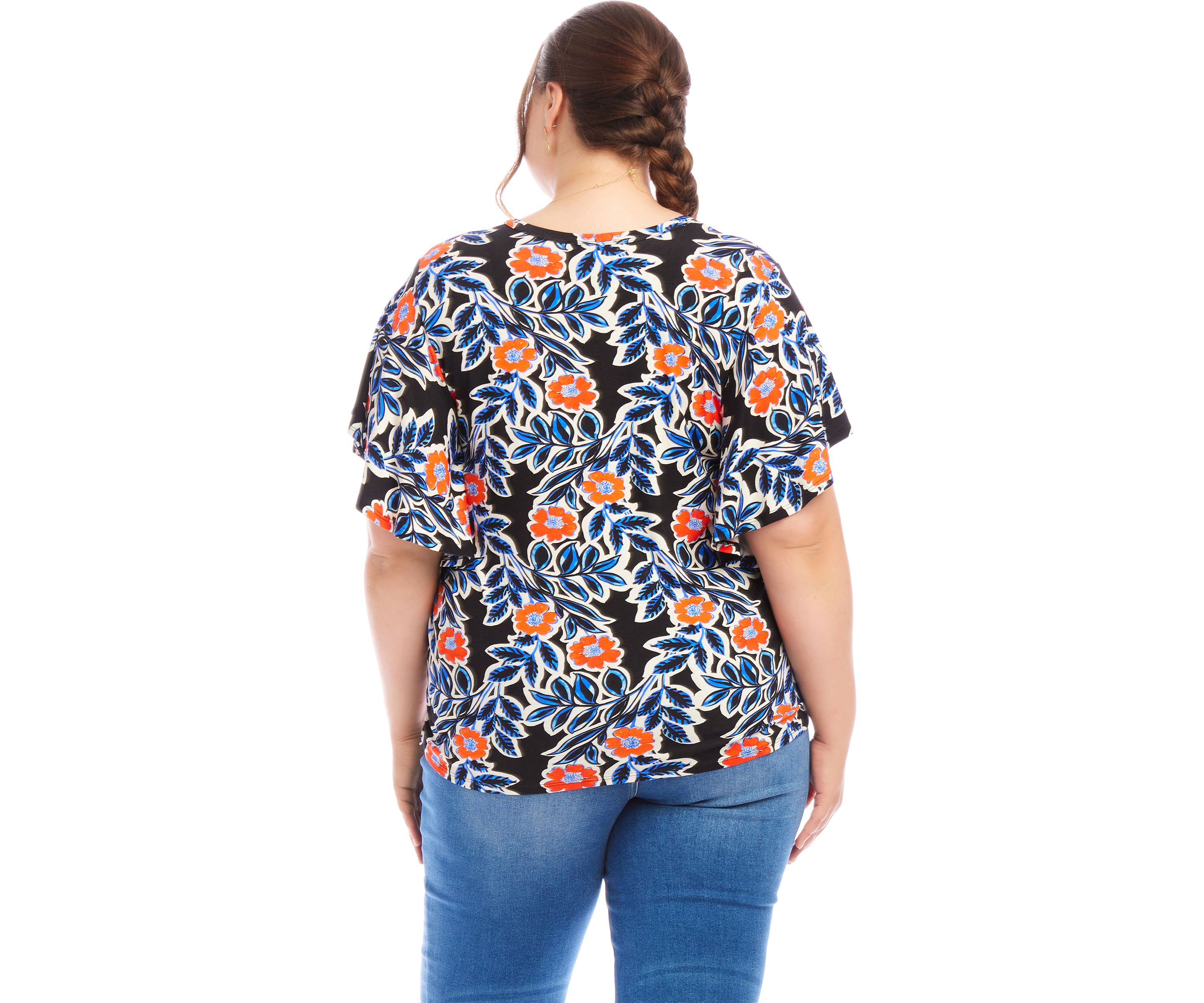 Plus Size Flutter Sleeve V-Neck Top