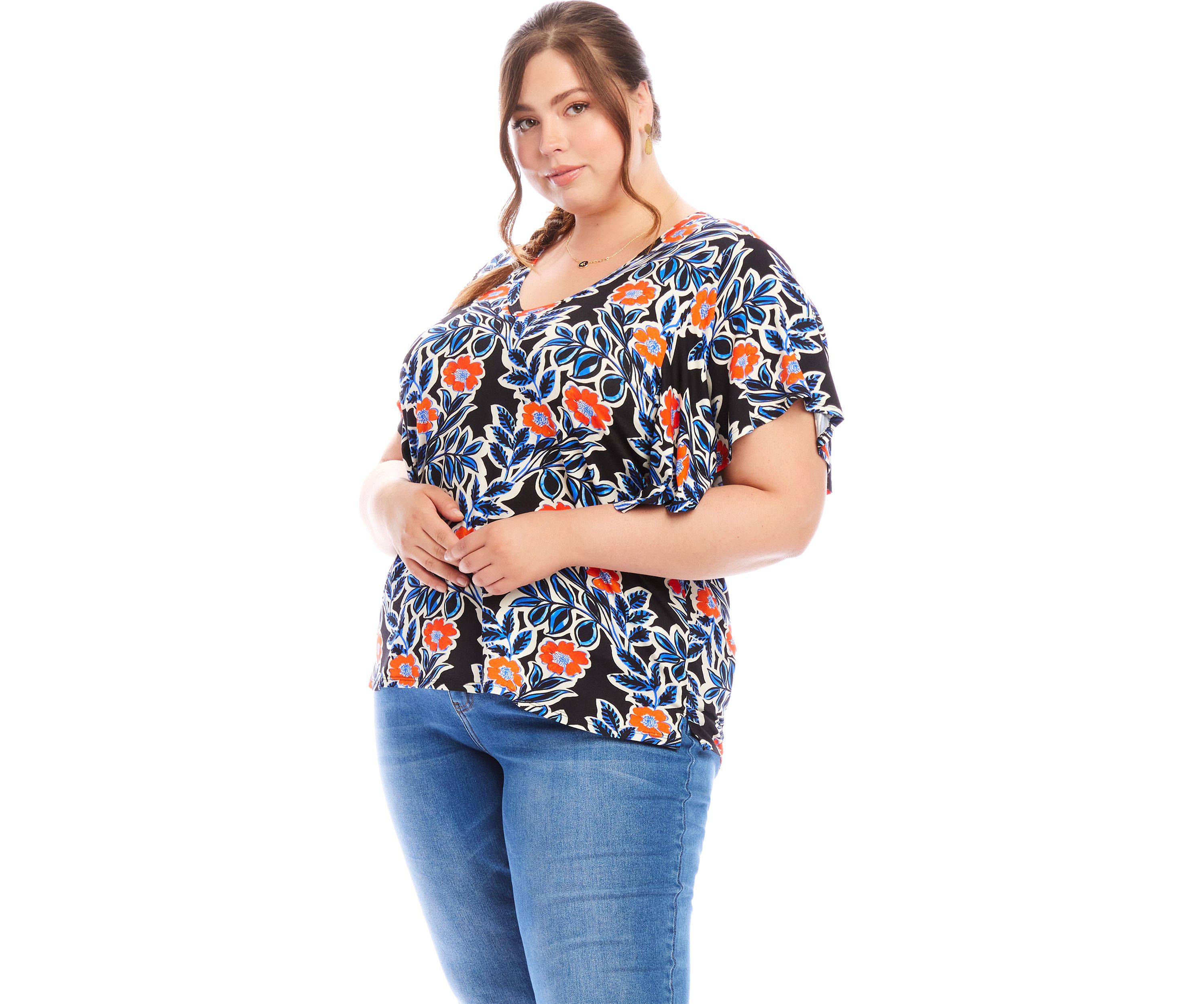 Plus Size Flutter Sleeve V-Neck Top