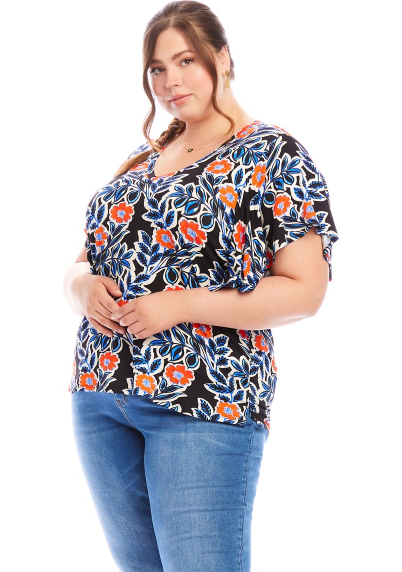 Plus Size Flutter Sleeve V-Neck Top