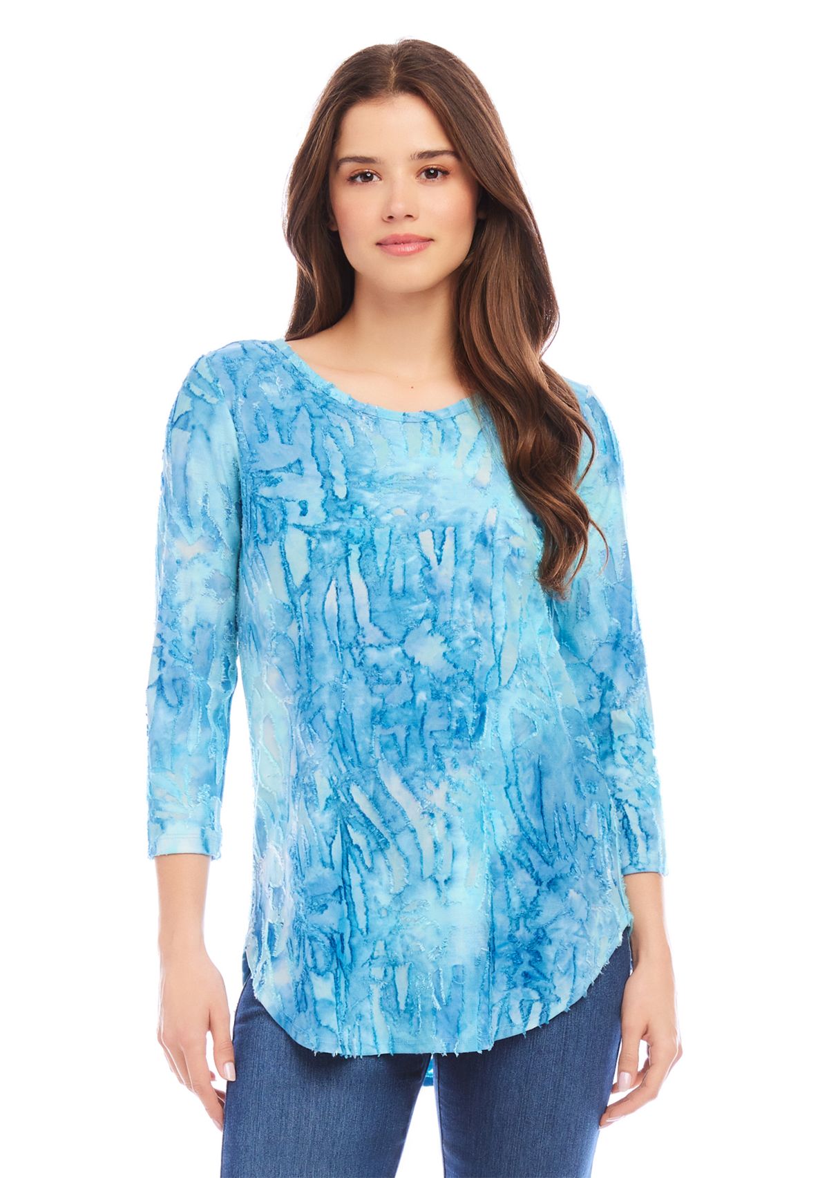 Petite Tie Dye Burnout Shirttail Top