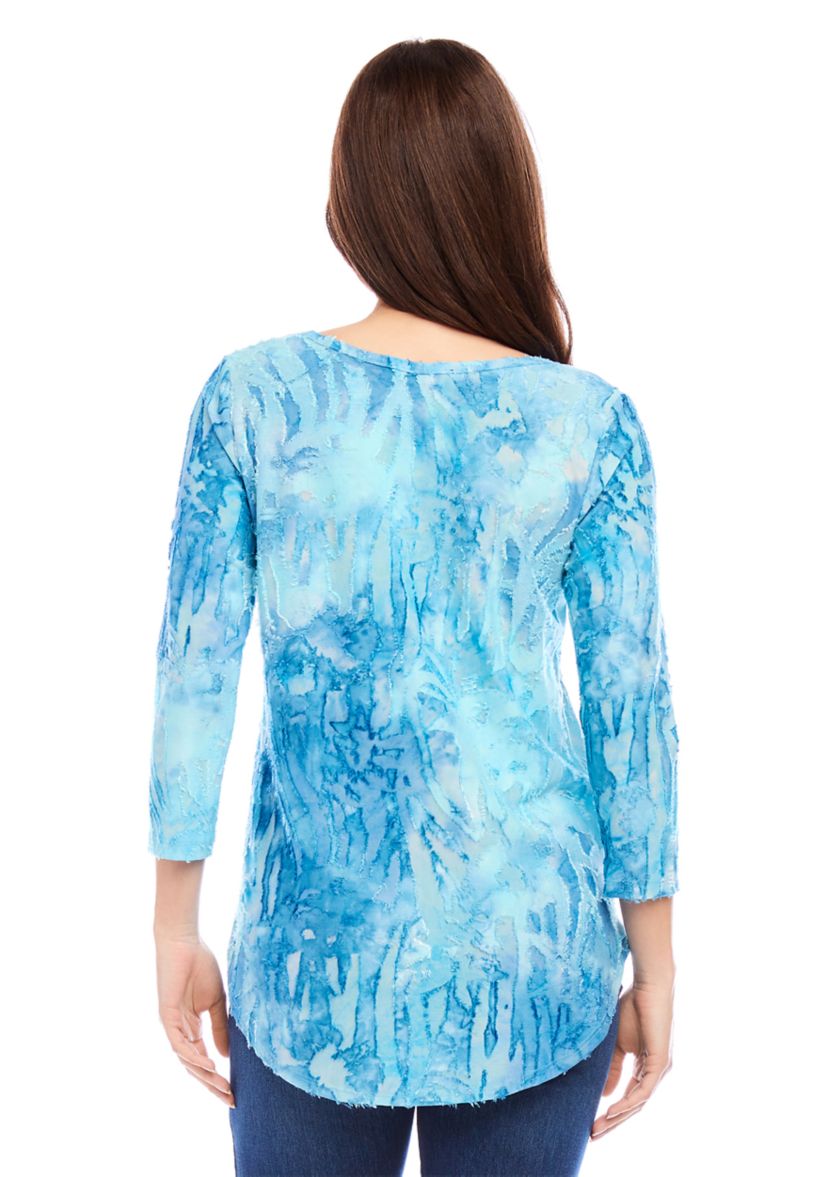 Petite Tie Dye Burnout Shirttail Top