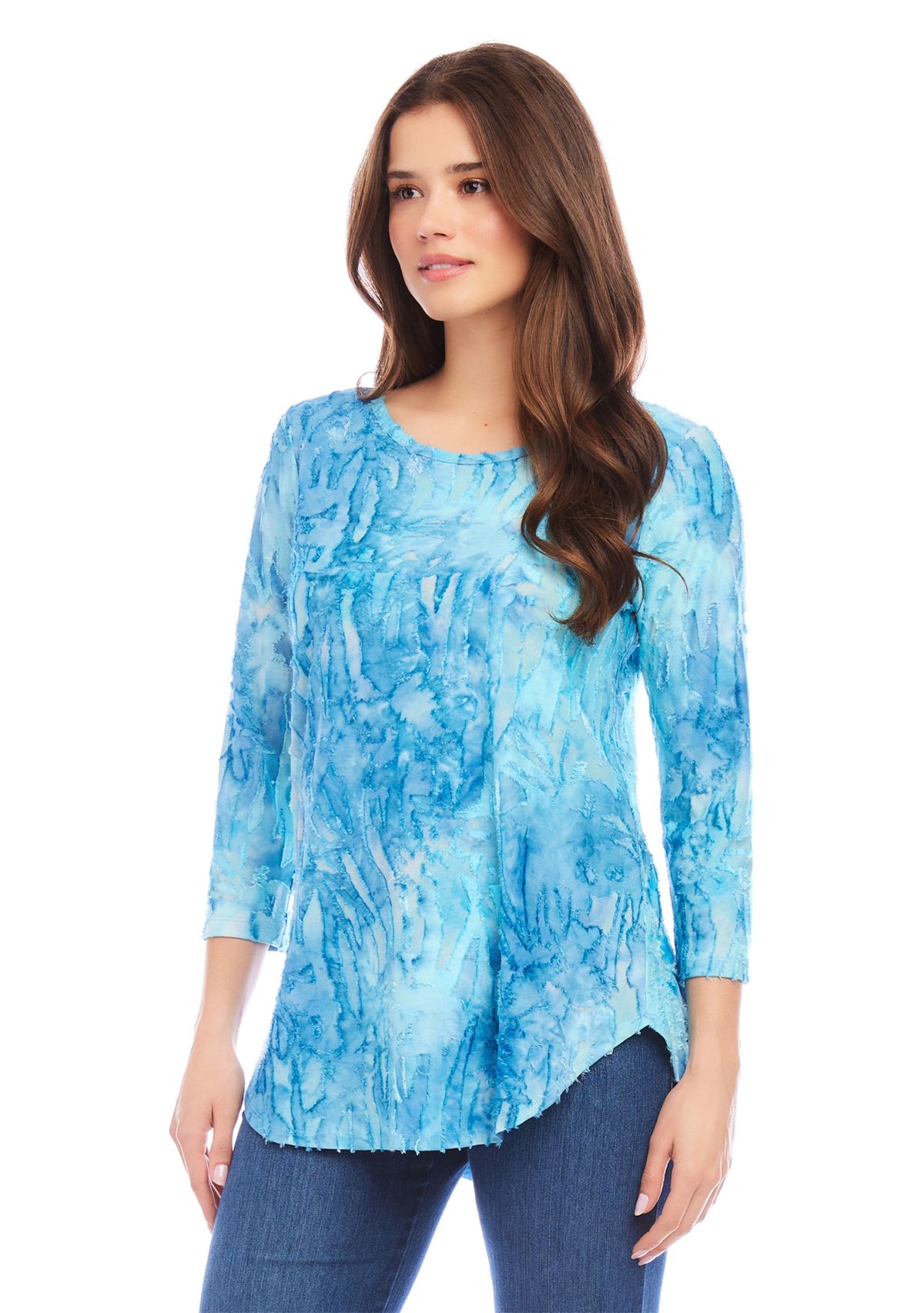 Petite Tie Dye Burnout Shirttail Top