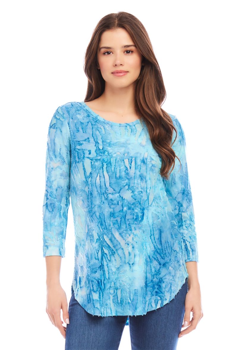 Womens Tie Dye Burnout Shirttail Top