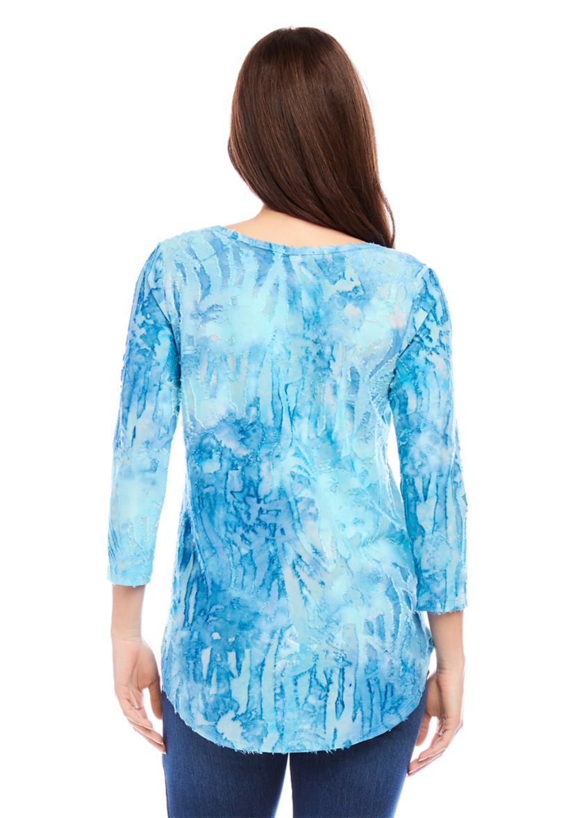 Womens Tie Dye Burnout Shirttail Top