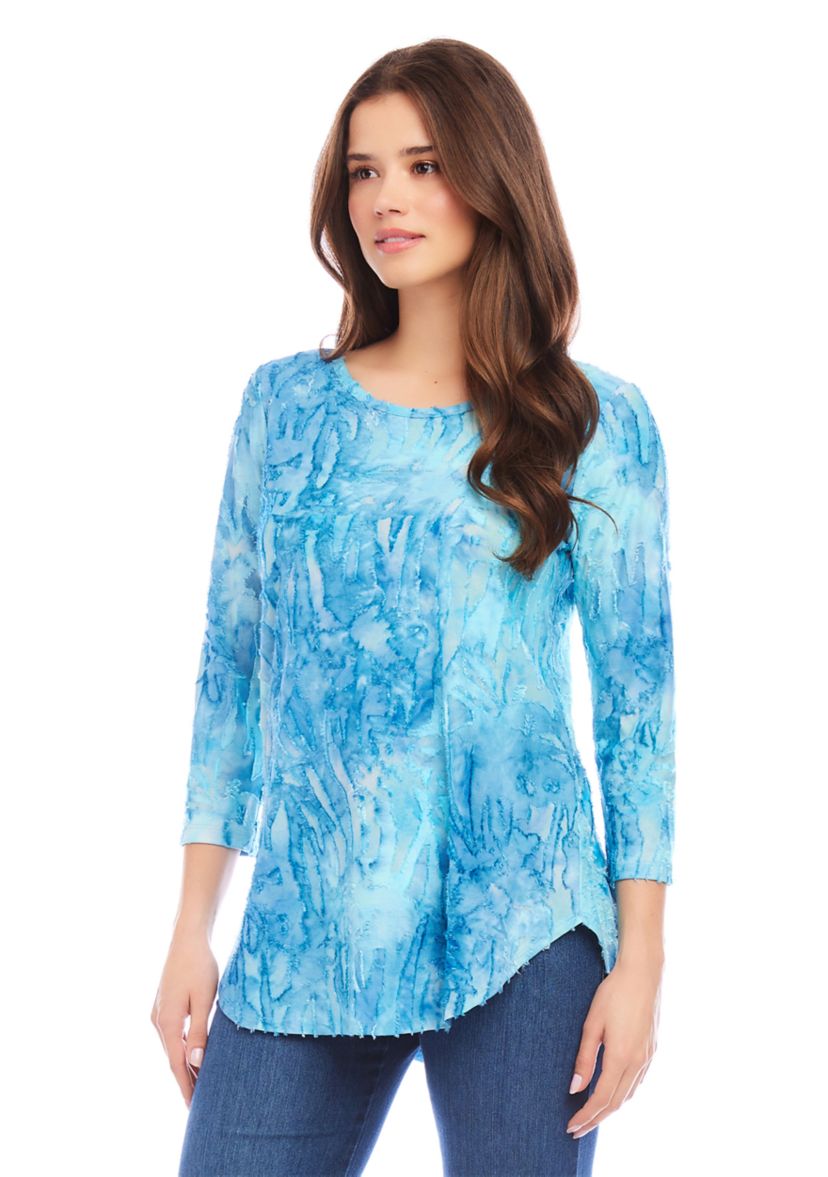 Womens Tie Dye Burnout Shirttail Top