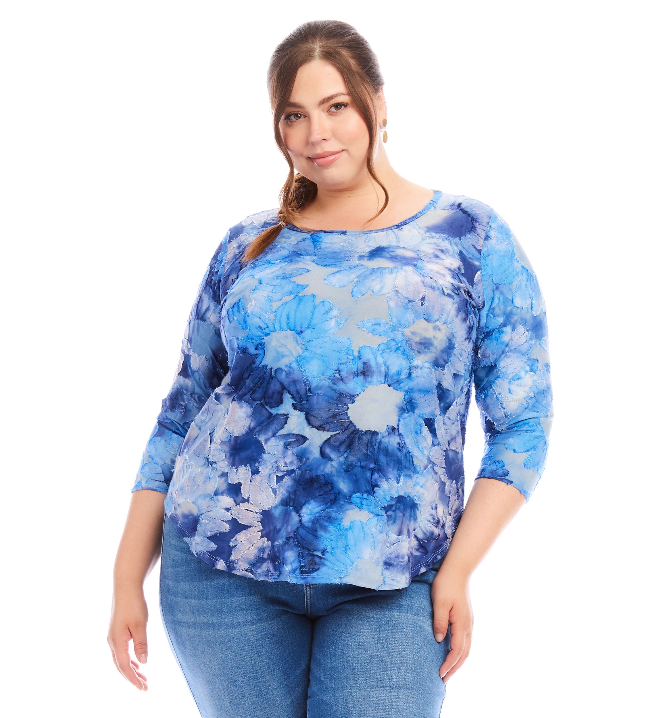 Plus Size Tie Dye Burnout Shirttail Top