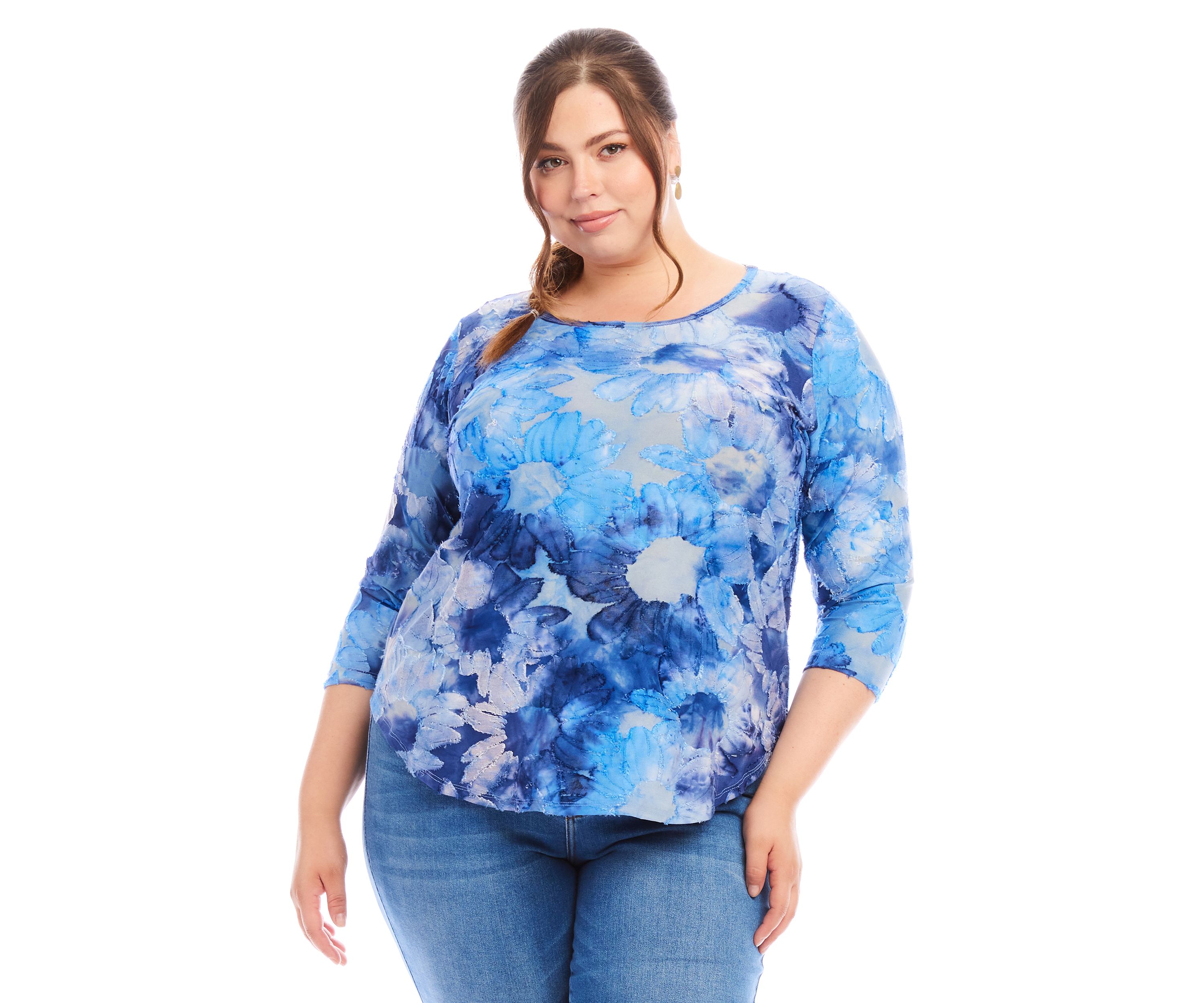 Plus Size Tie Dye Burnout Shirttail Top