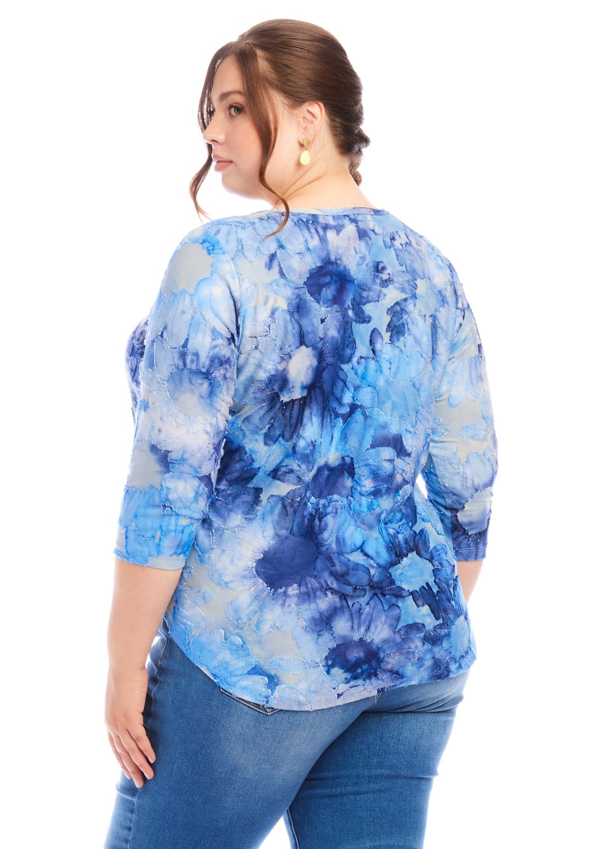 Plus Size Tie Dye Burnout Shirttail Top