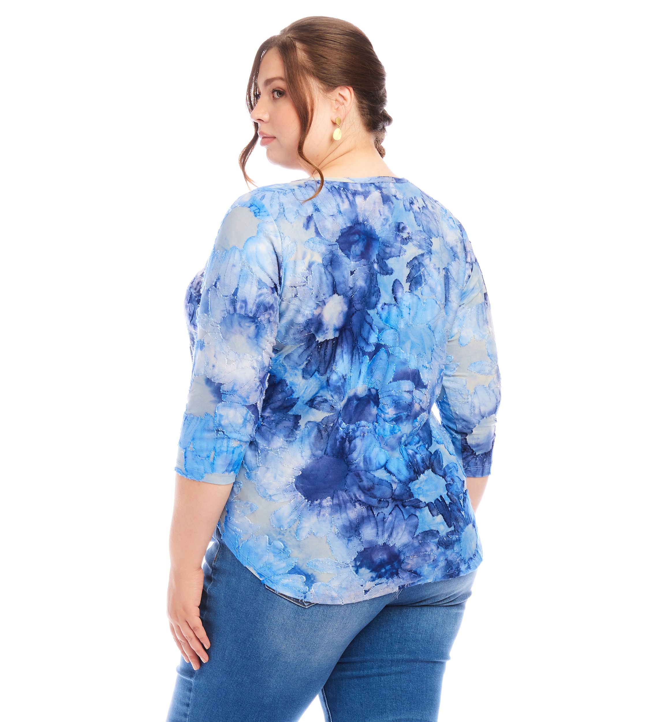 Plus Size Tie Dye Burnout Shirttail Top