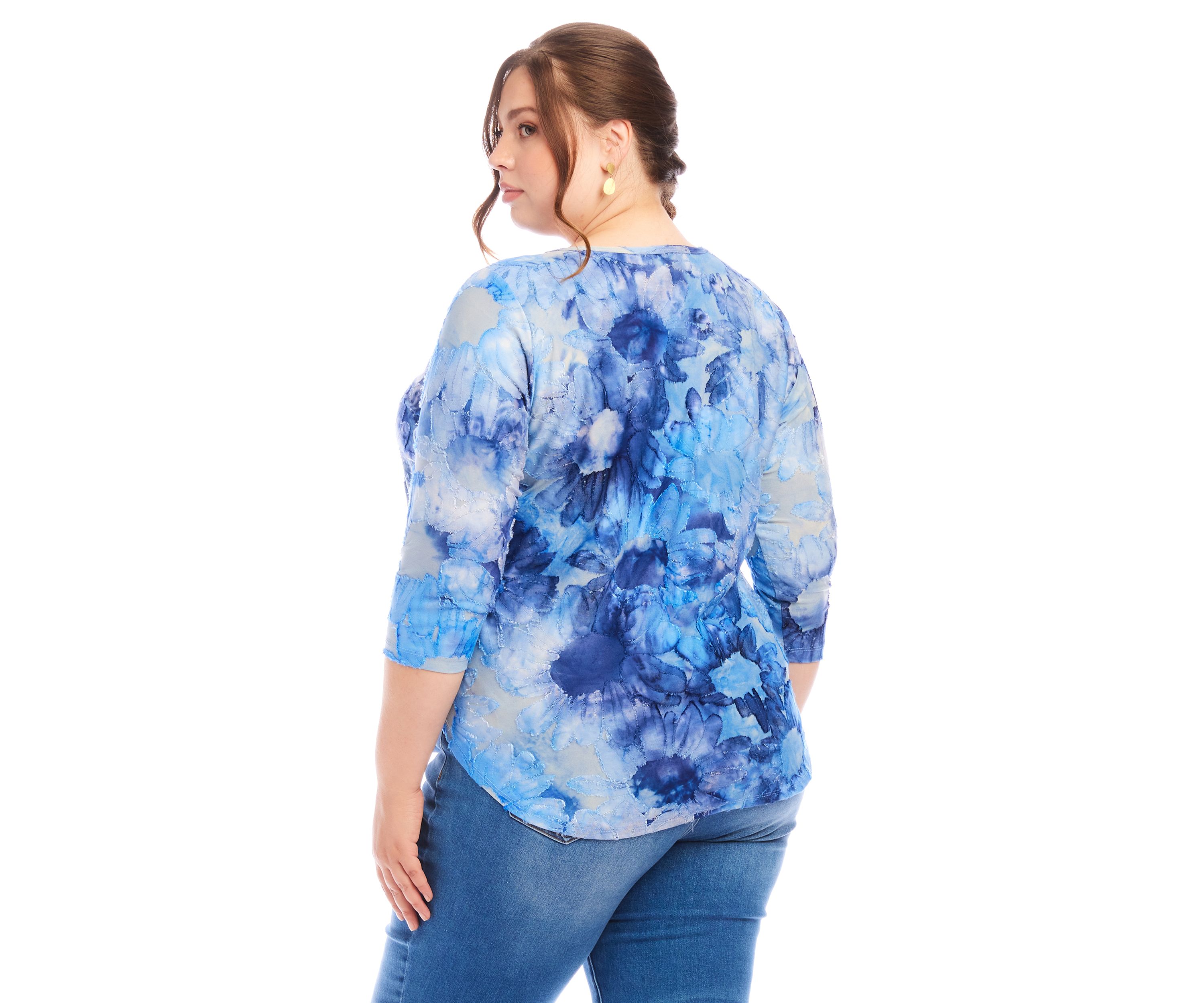 Plus Size Tie Dye Burnout Shirttail Top