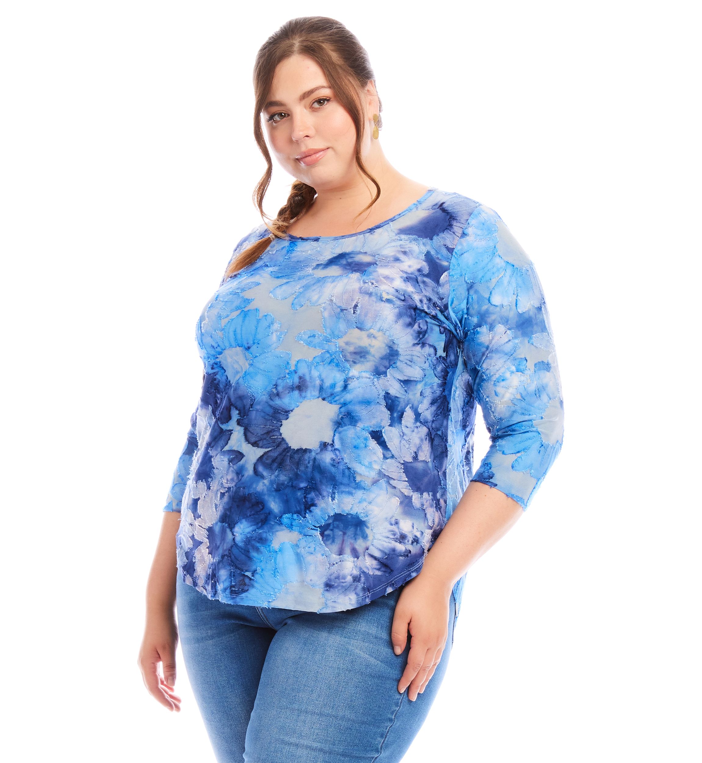 Plus Size Tie Dye Burnout Shirttail Top
