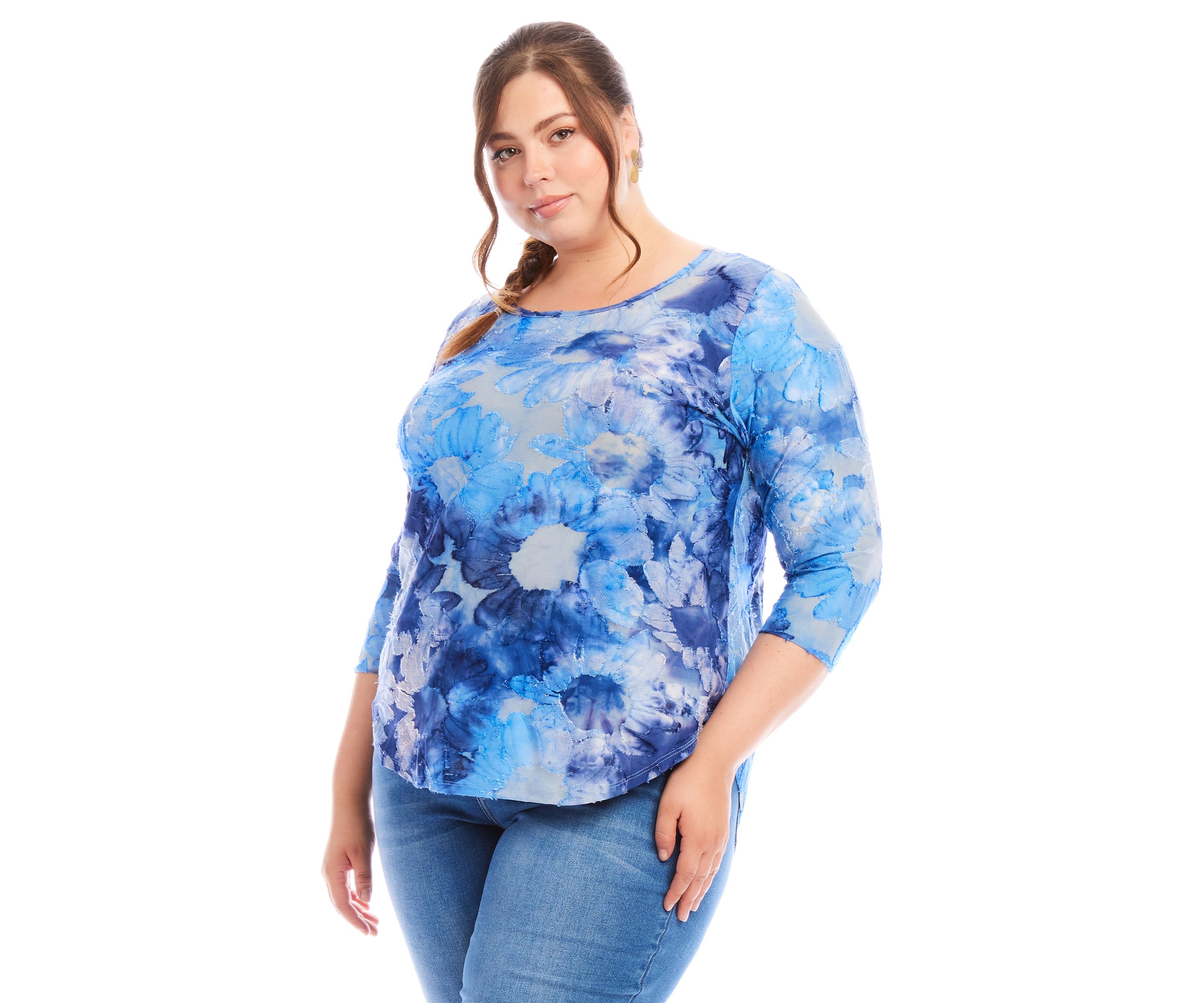 Plus Size Tie Dye Burnout Shirttail Top