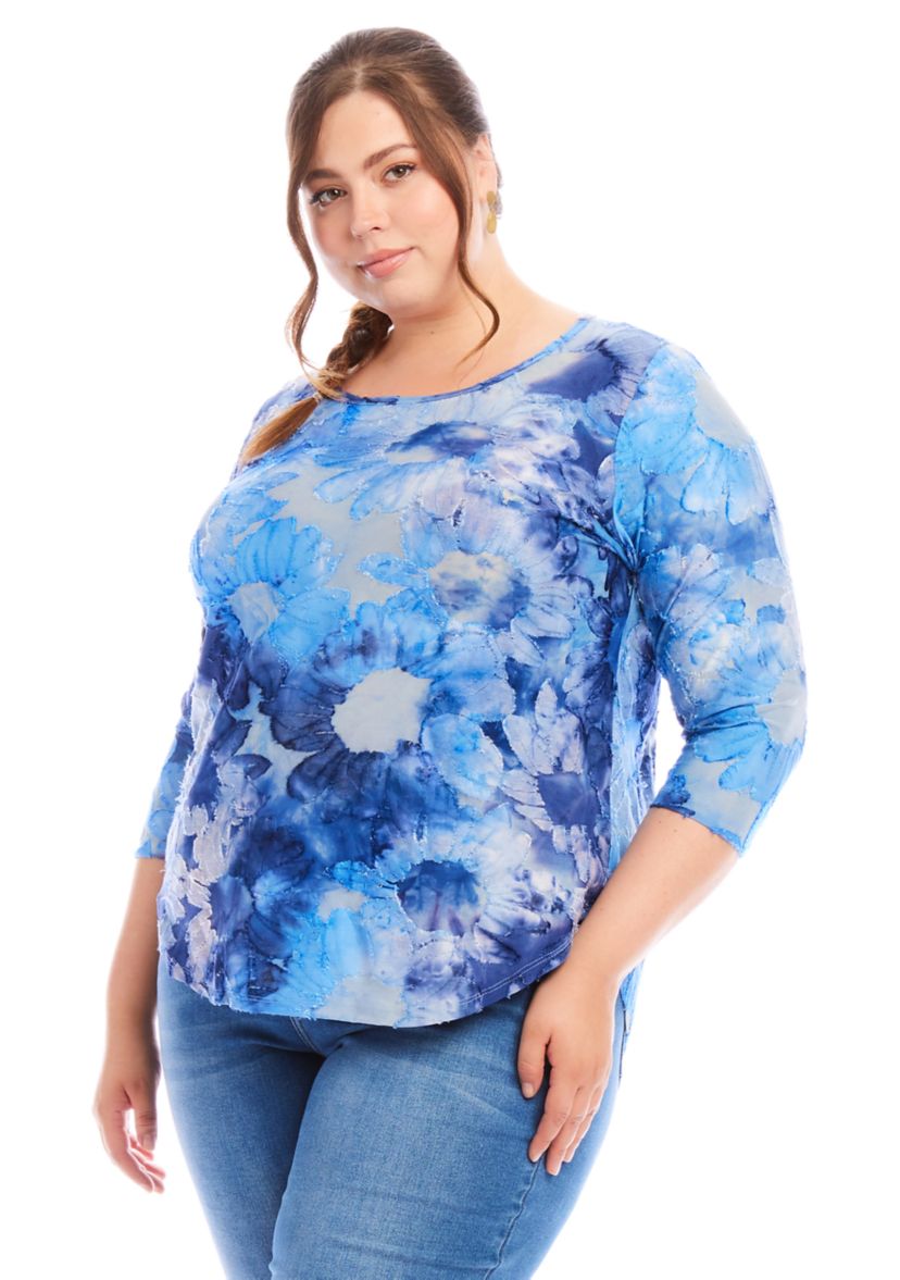 Plus Size Tie Dye Burnout Shirttail Top