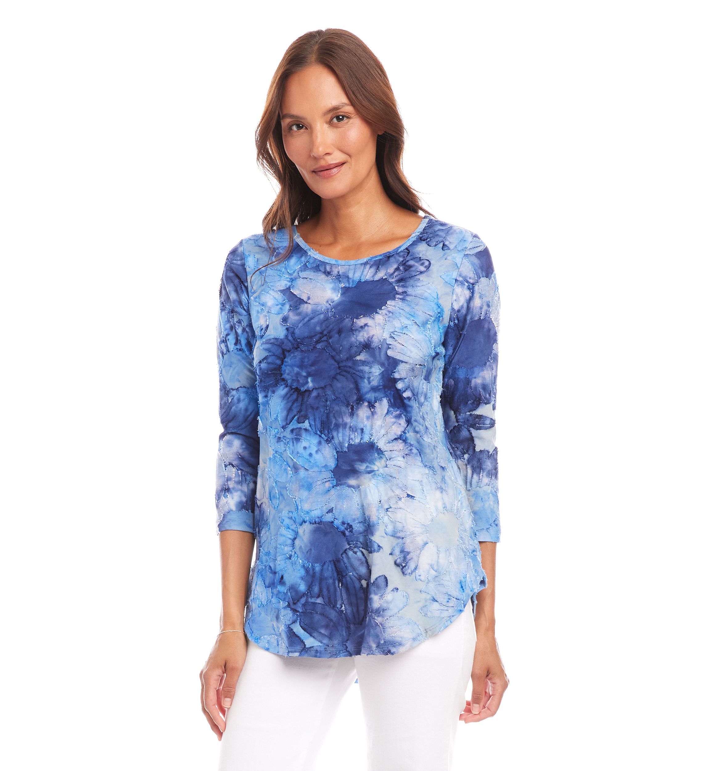 Womens Tie-Dye Burnout Shirttail Top
