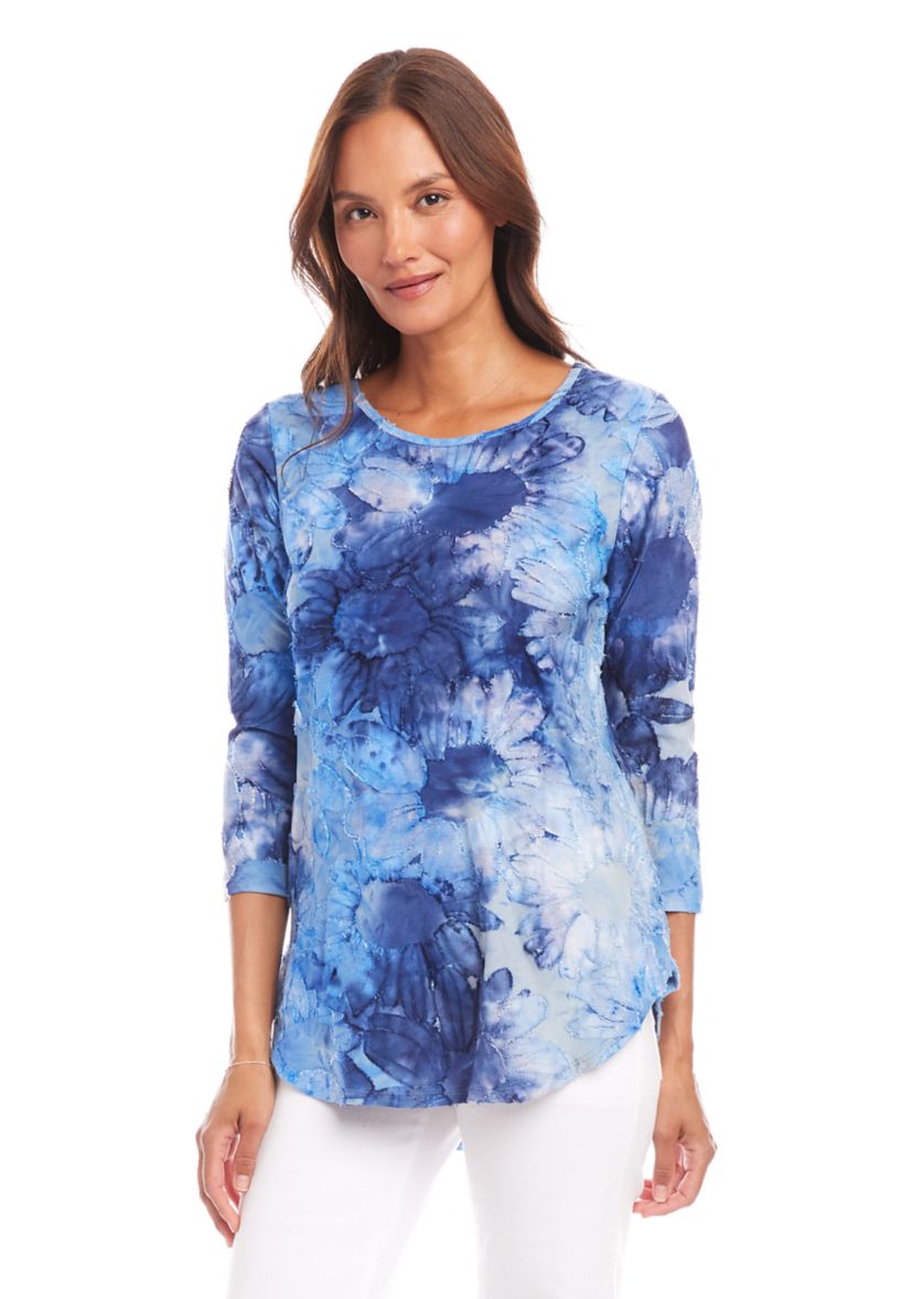 Womens Tie-Dye Burnout Shirttail Top