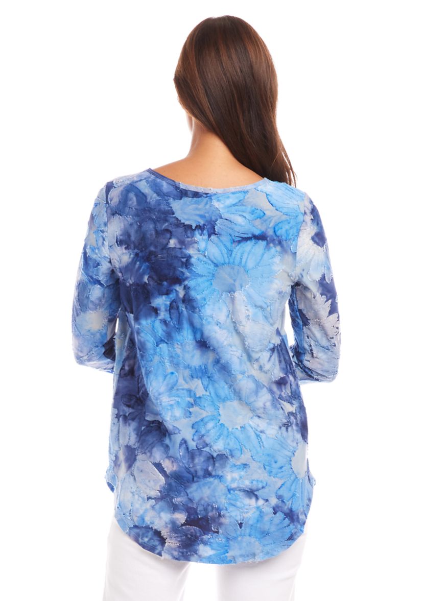 Womens Tie-Dye Burnout Shirttail Top