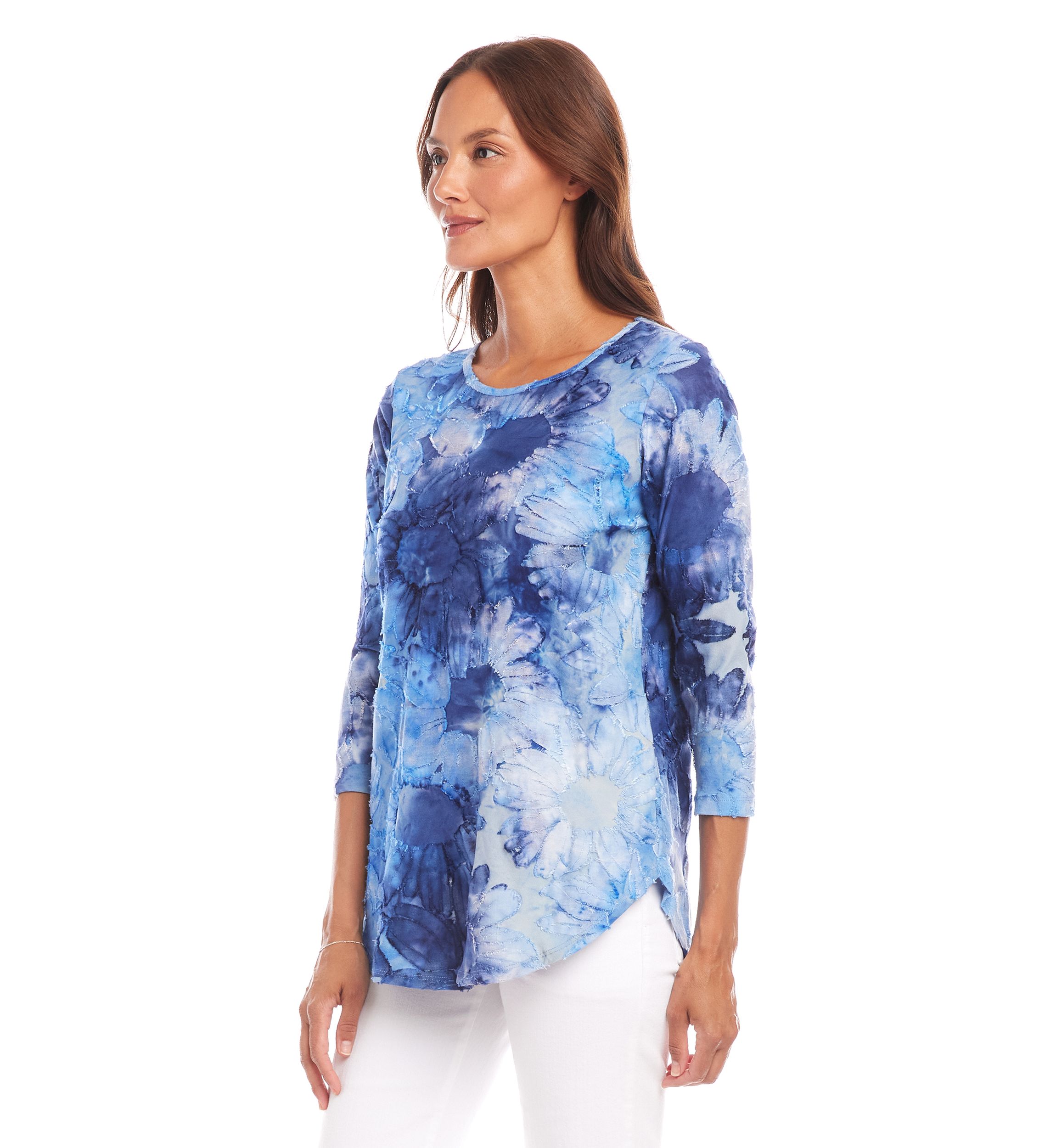 Womens Tie-Dye Burnout Shirttail Top