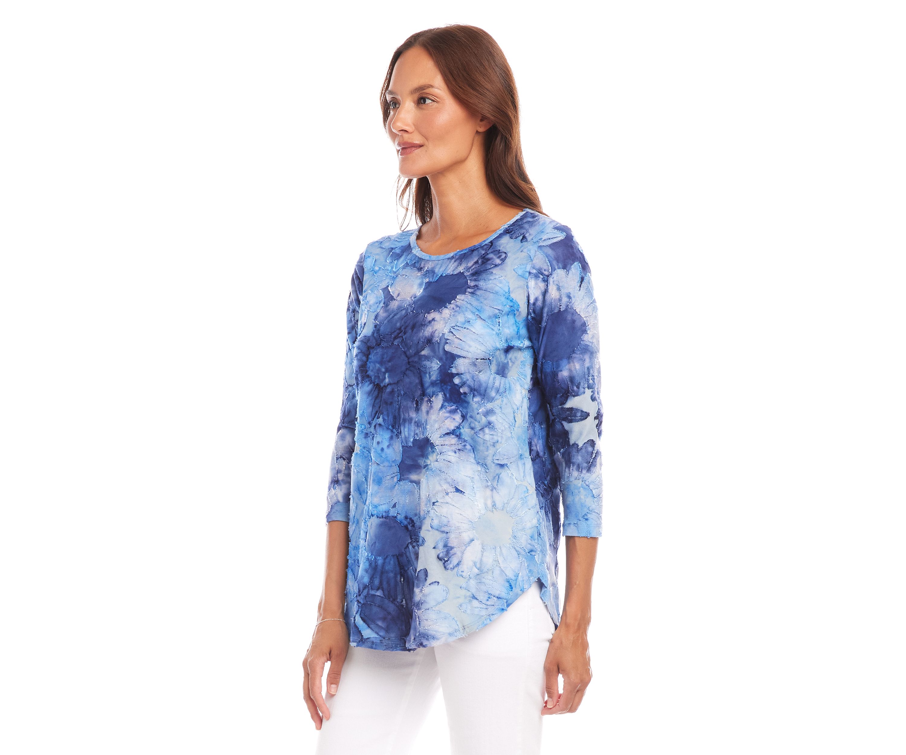 Womens Tie-Dye Burnout Shirttail Top