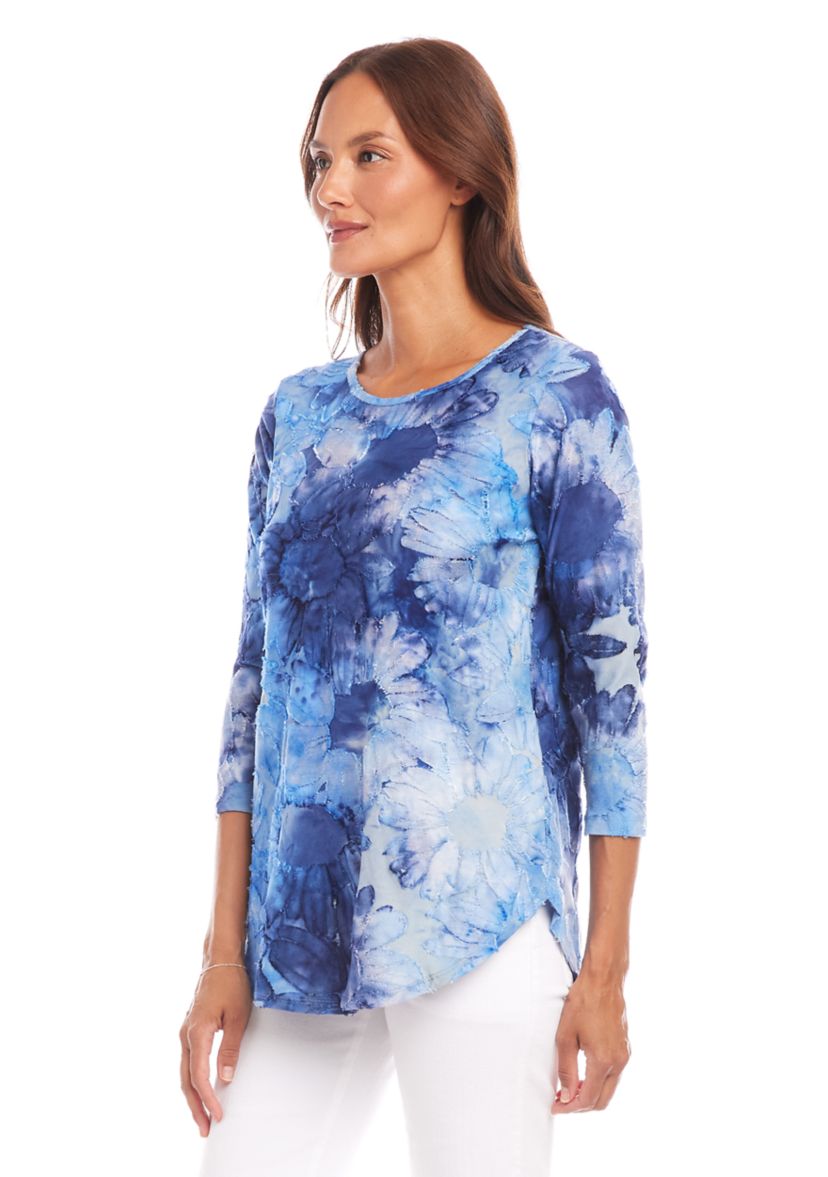 Womens Tie-Dye Burnout Shirttail Top