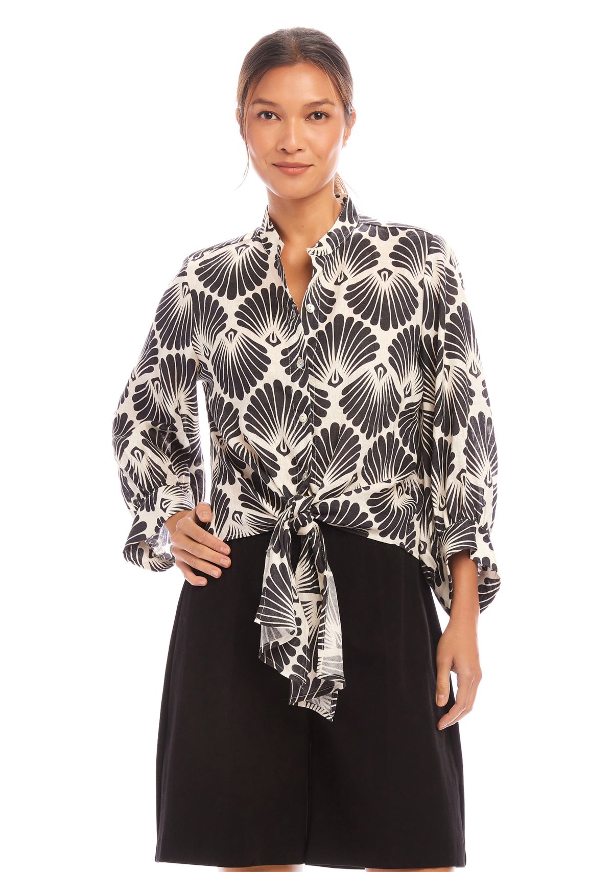 Petite Blouson Sleeve Tie Front Top