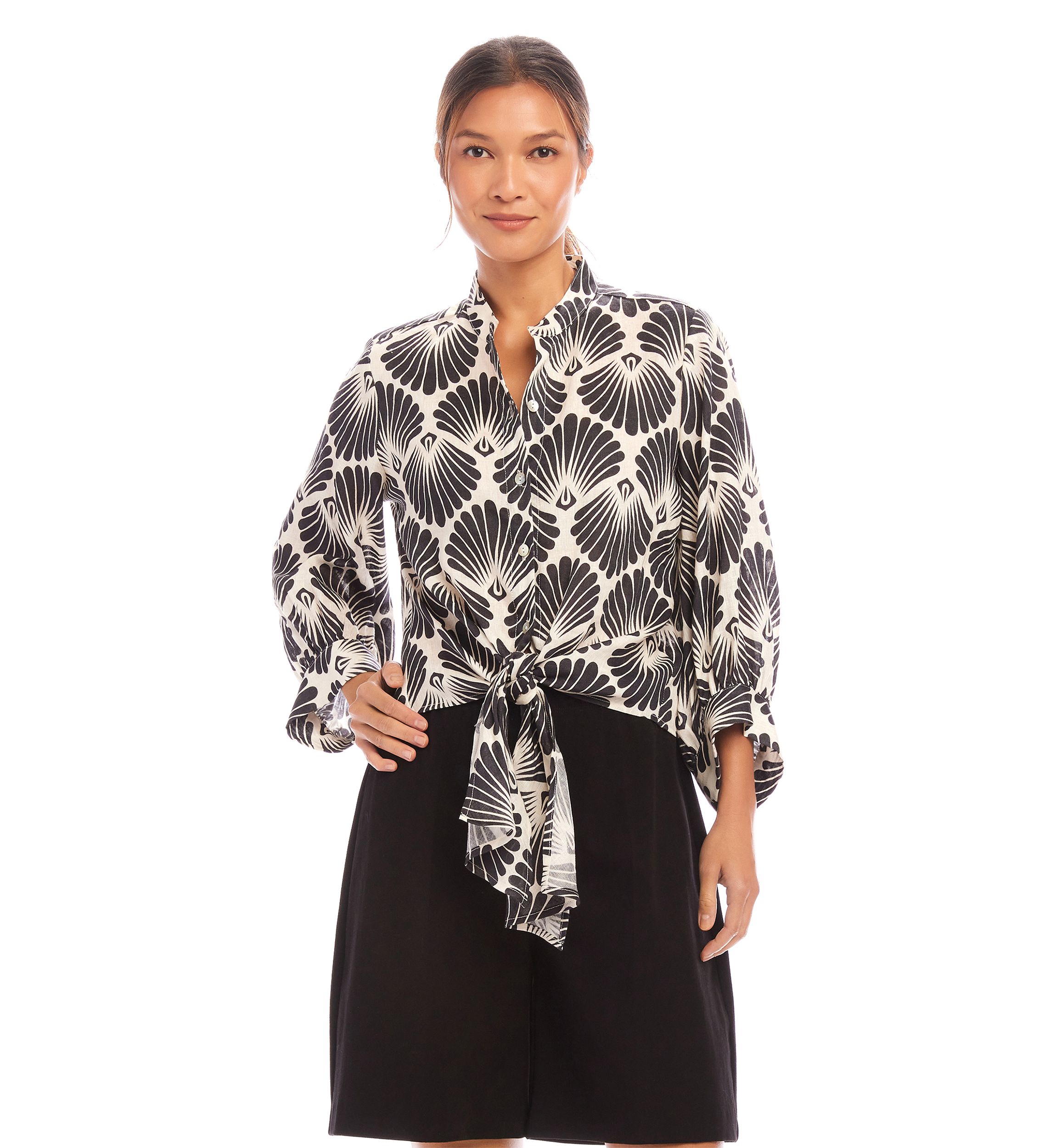 Womens Blouson Sleeve Tie Front Top