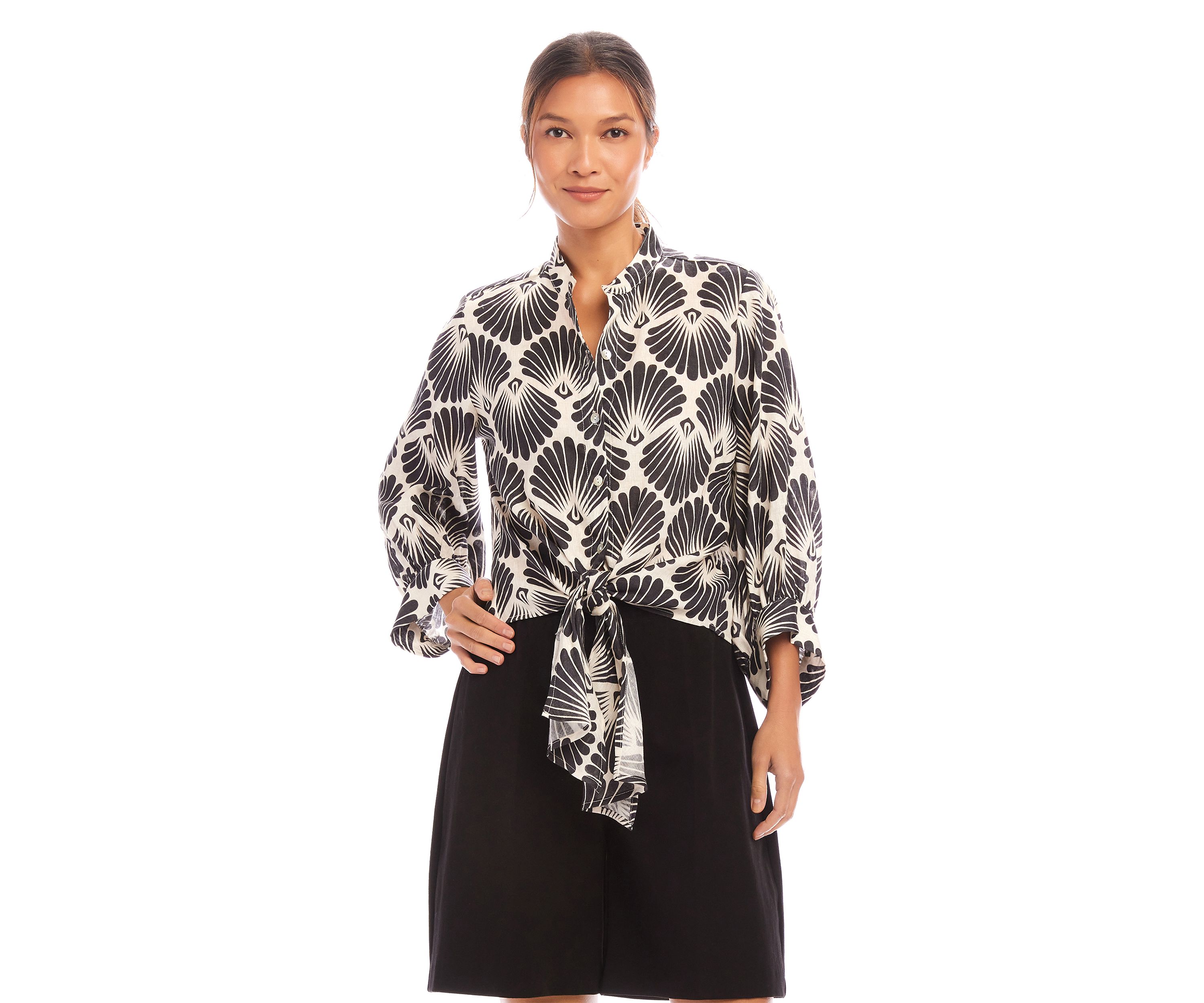 Womens Blouson Sleeve Tie Front Top