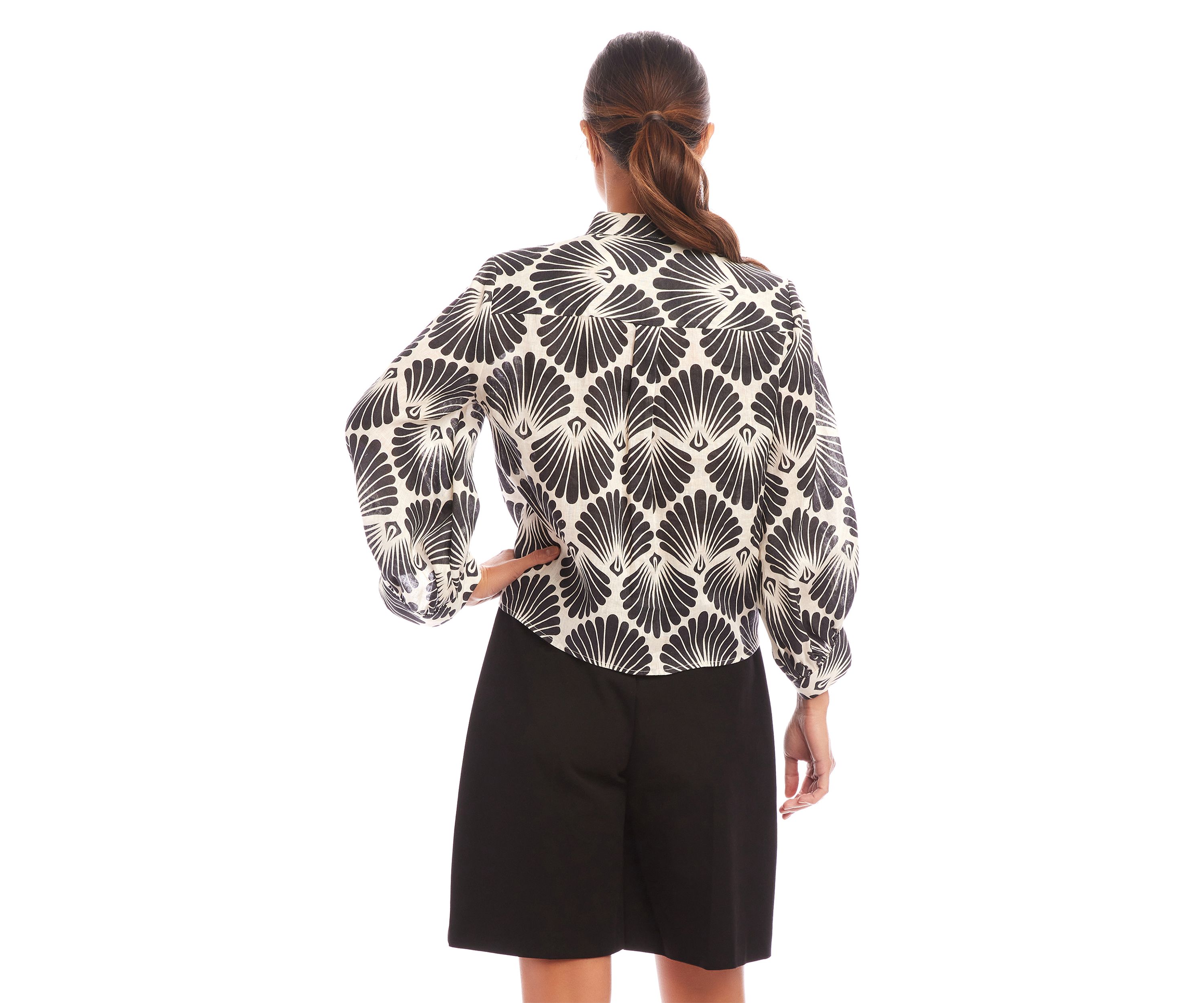 Womens Blouson Sleeve Tie Front Top