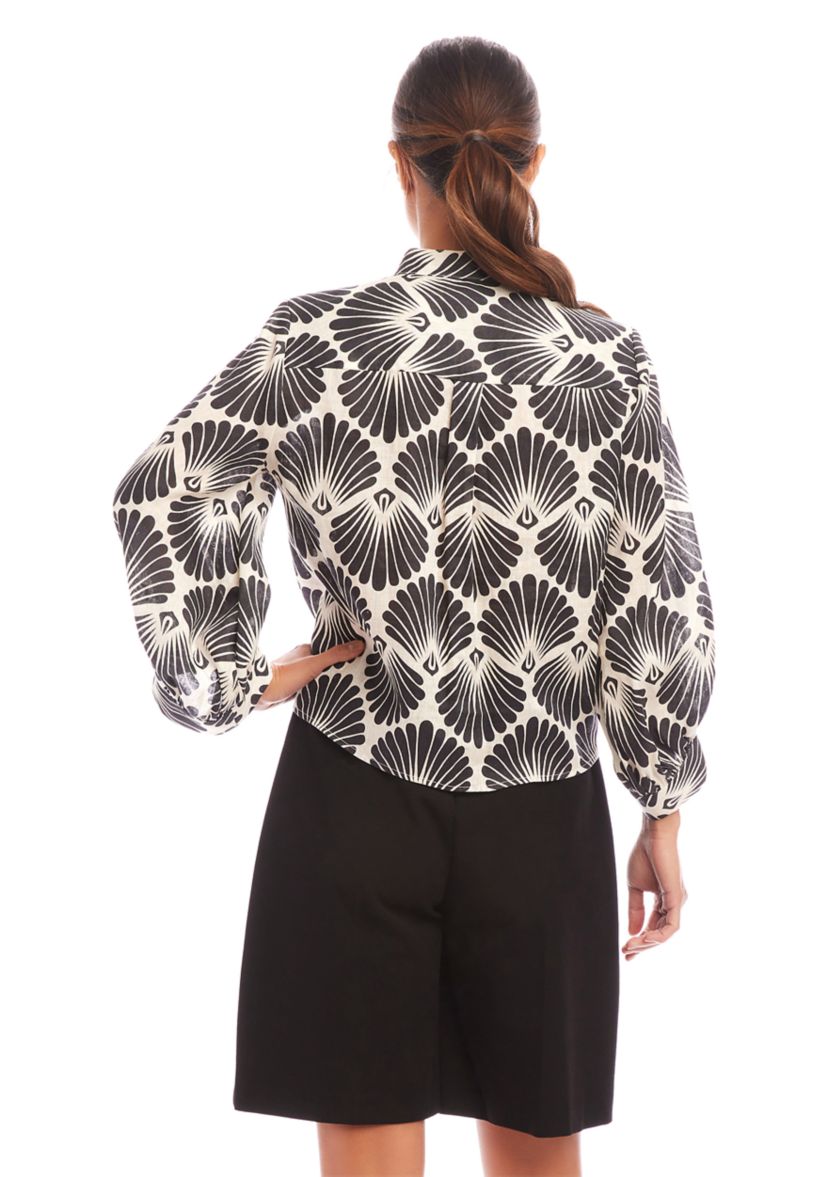 Womens Blouson Sleeve Tie Front Top