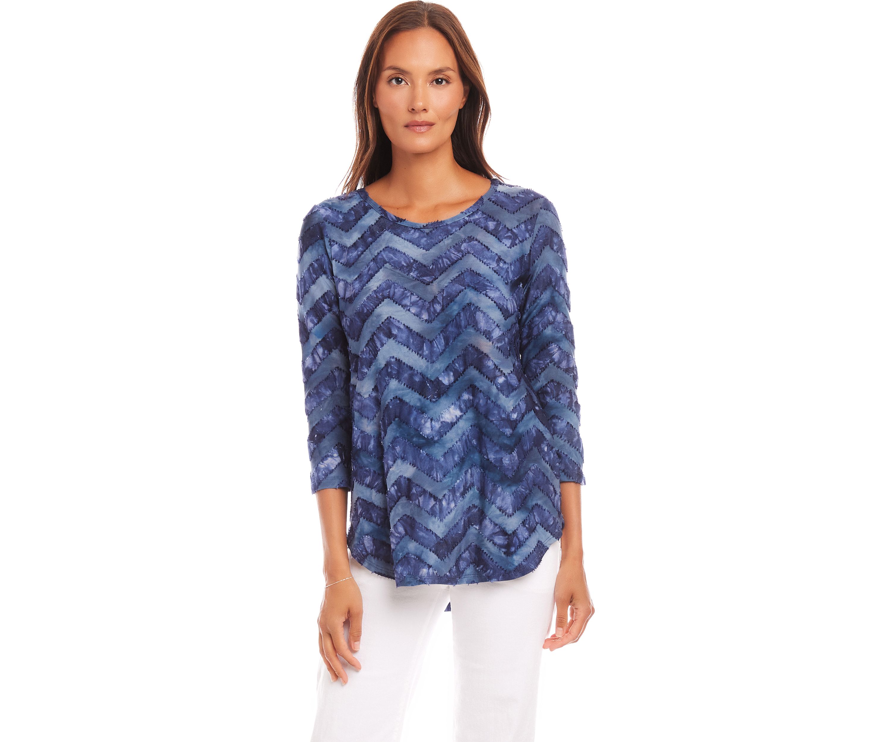 Petite Size Tie Dye Burnout Shirttail Top