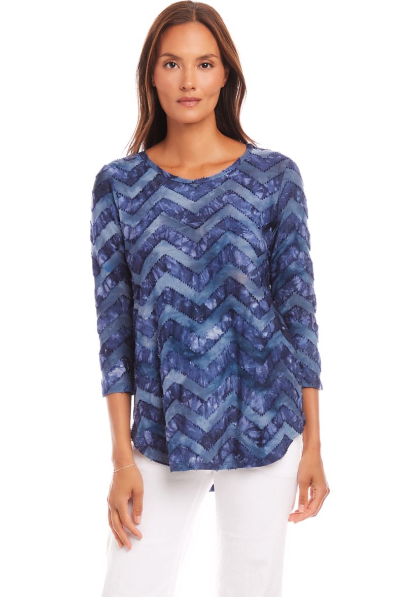 Petite Size Tie Dye Burnout Shirttail Top