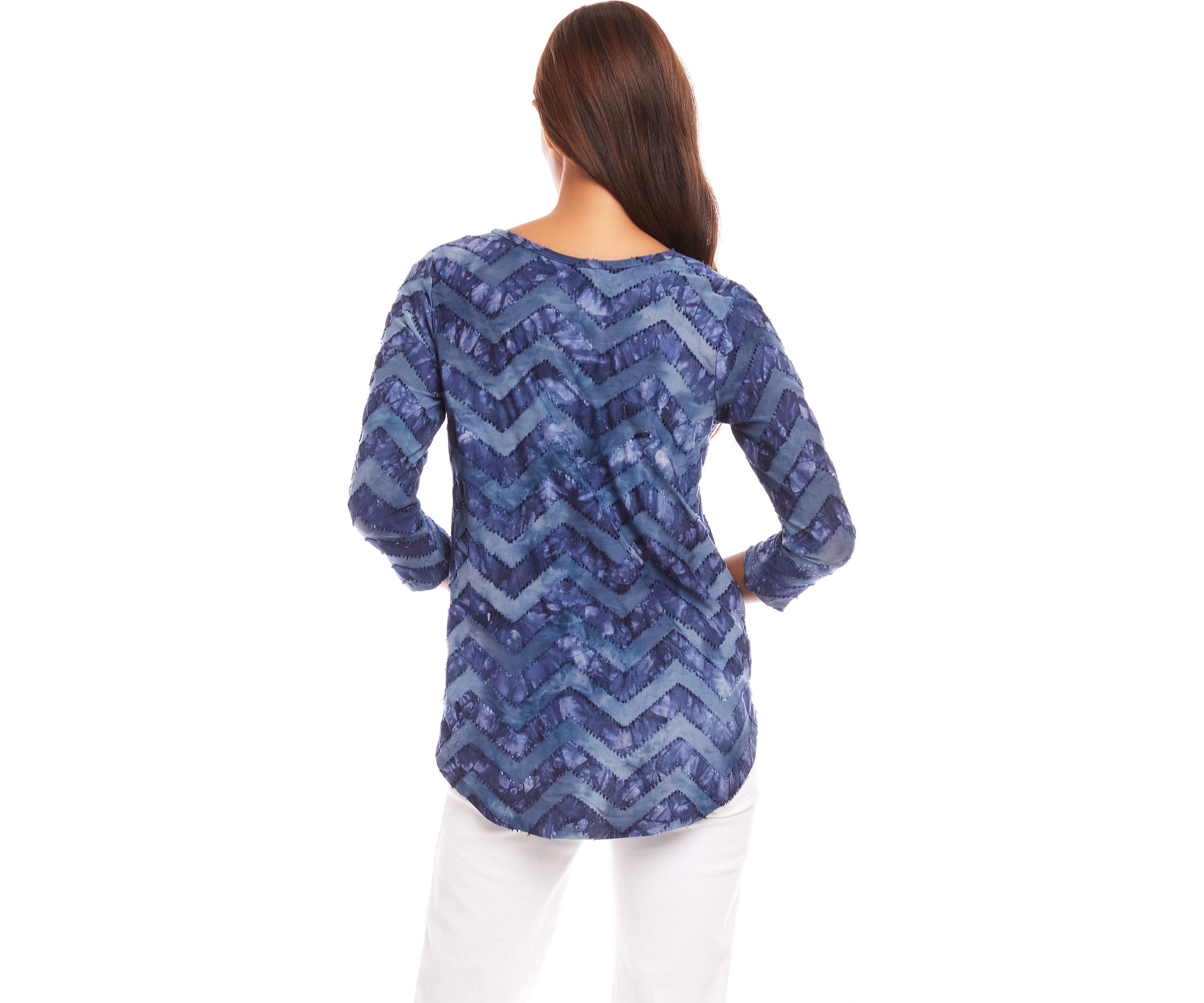 Petite Size Tie Dye Burnout Shirttail Top