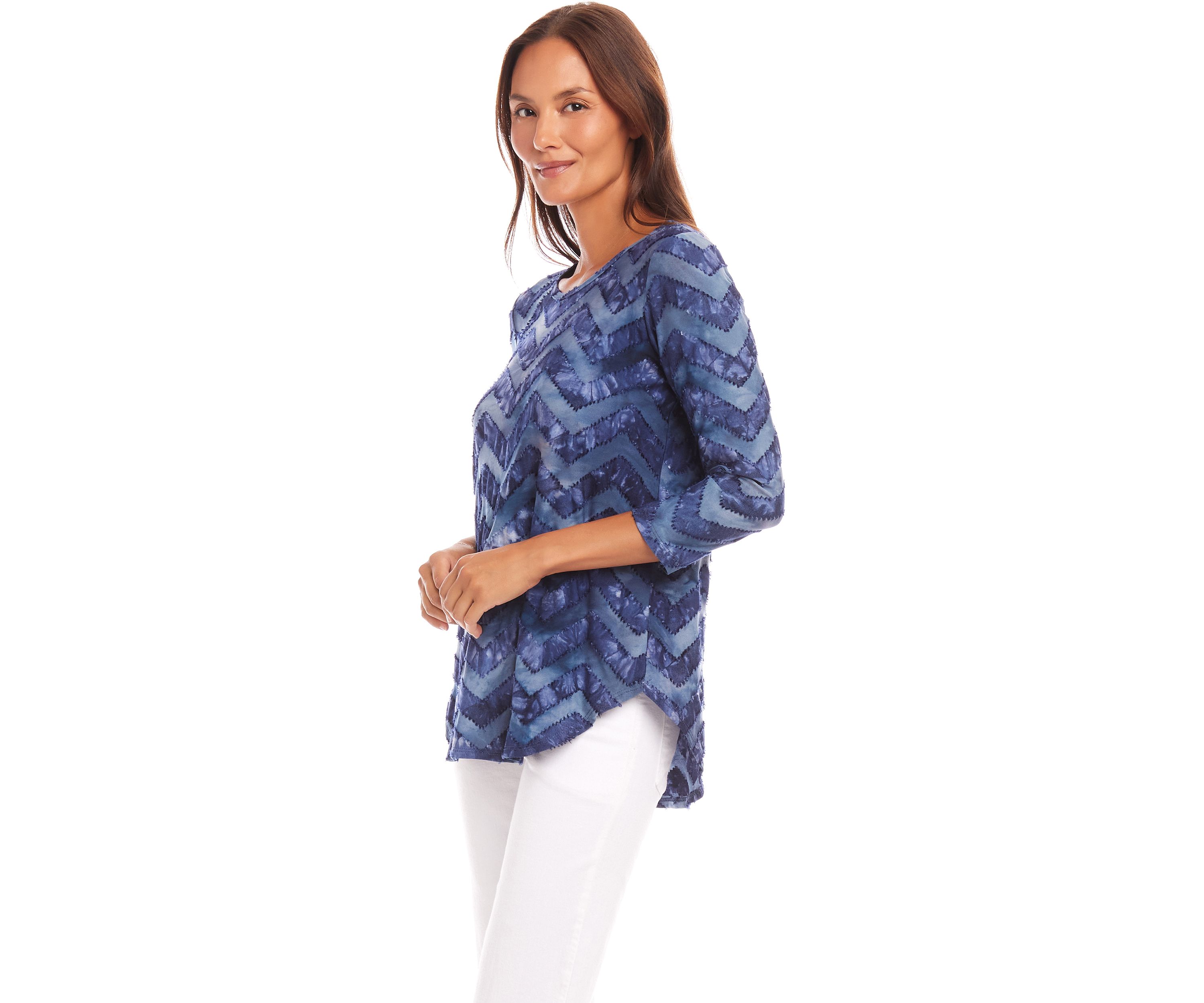 Petite Size Tie Dye Burnout Shirttail Top