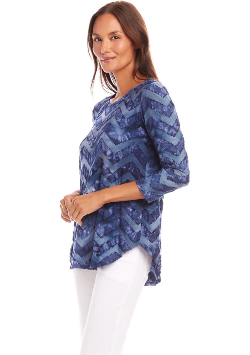 Petite Size Tie Dye Burnout Shirttail Top
