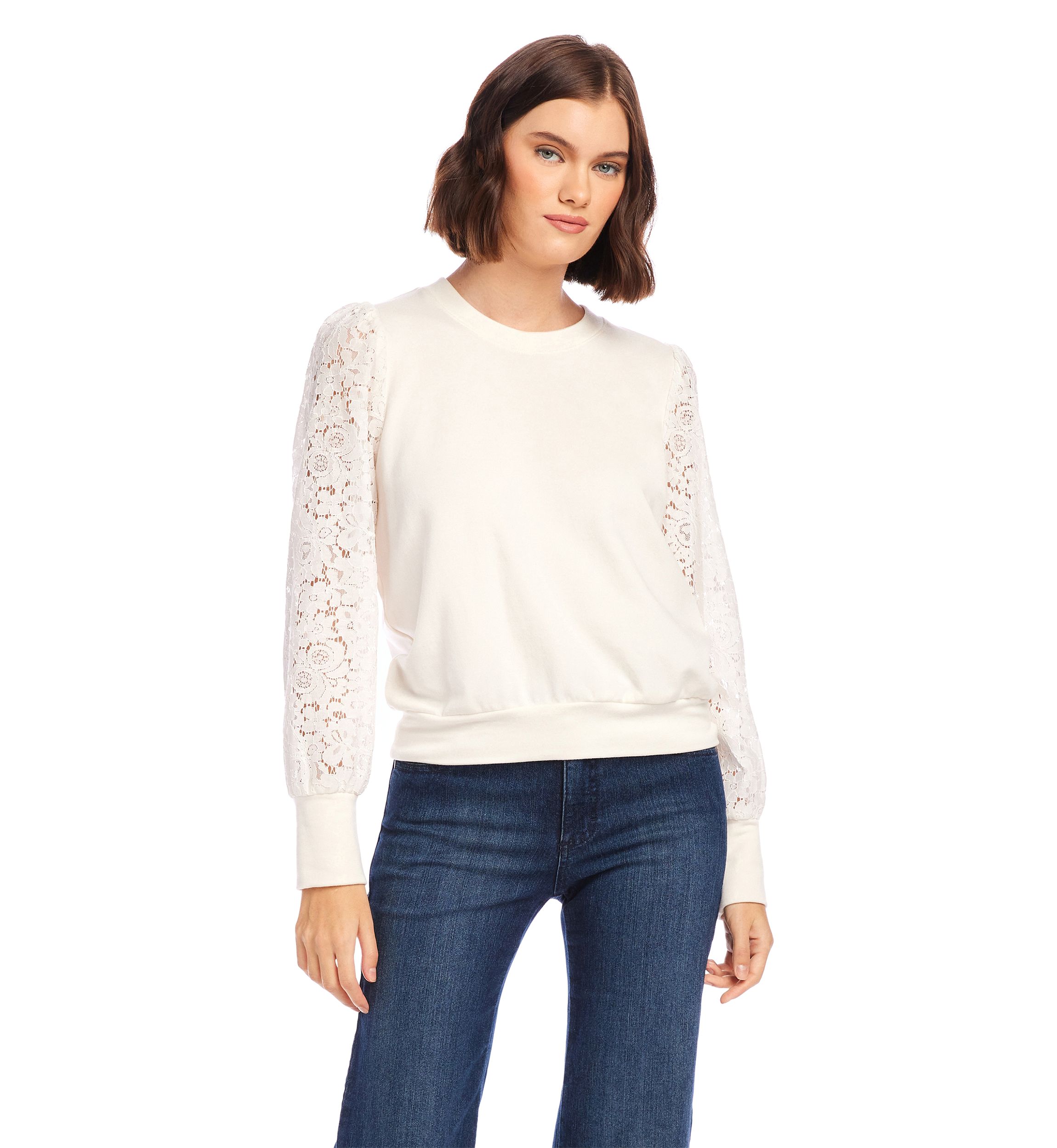 Petite Contrast Lace Sleeve Top
