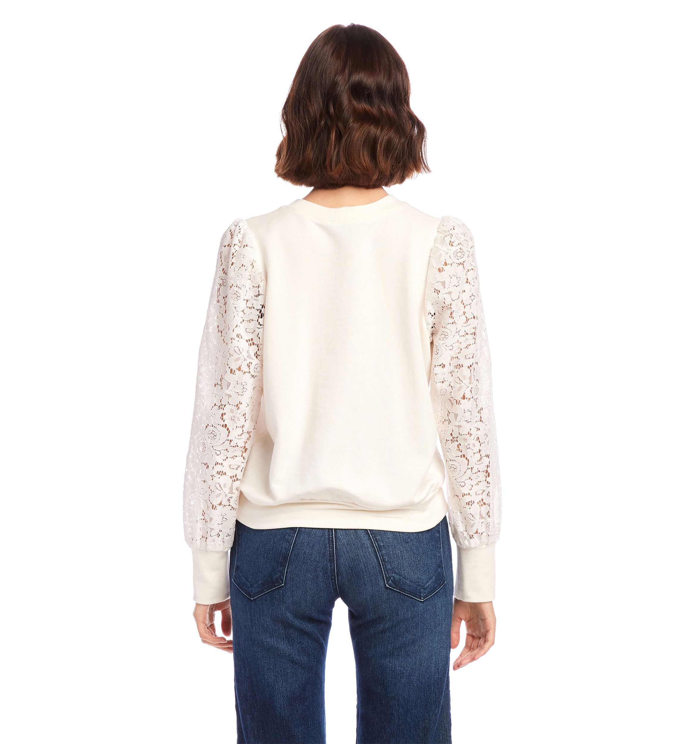 Petite Contrast Lace Sleeve Top
