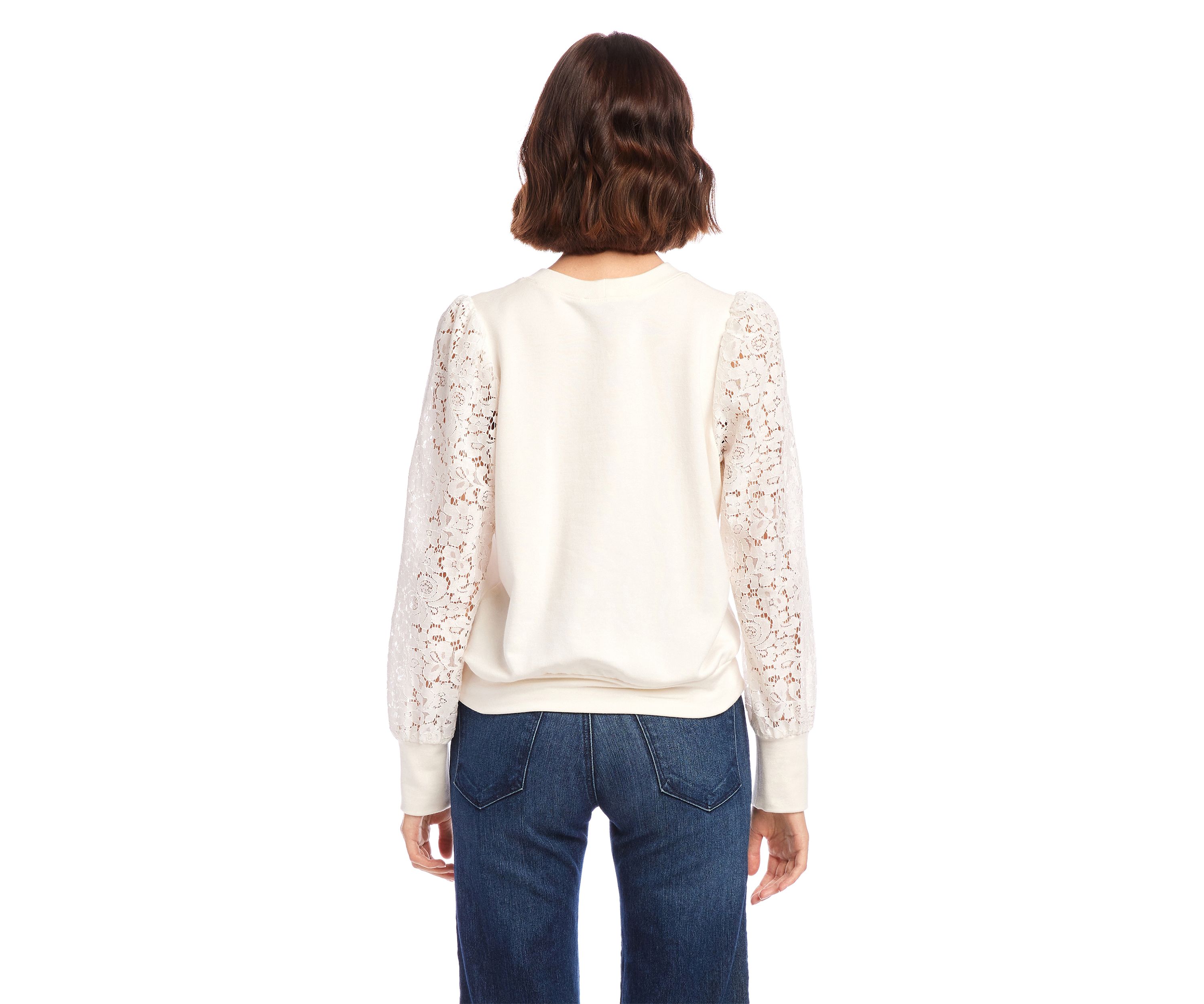 Petite Contrast Lace Sleeve Top