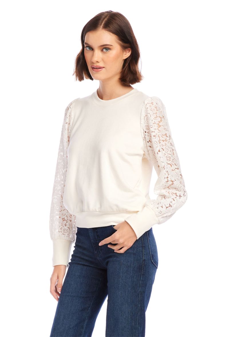 Petite Contrast Lace Sleeve Top