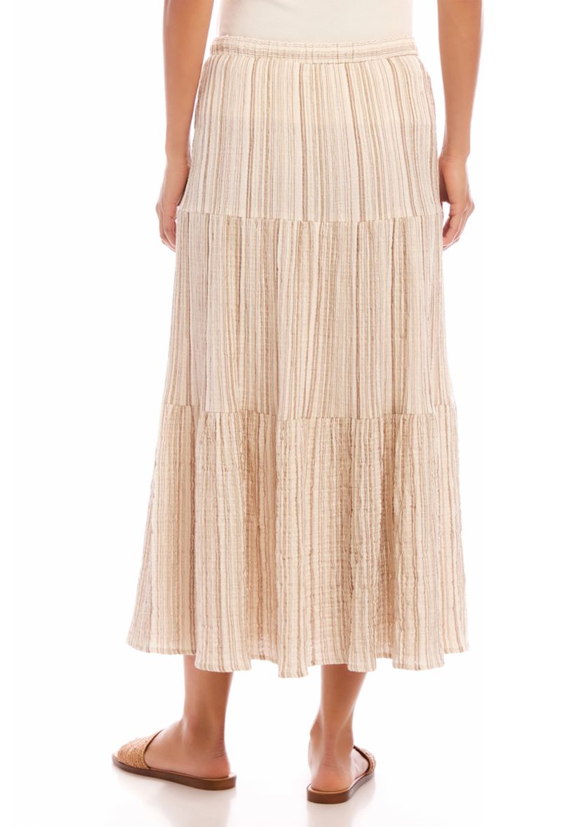 Womens Stripe Tiered Midi Skirt
