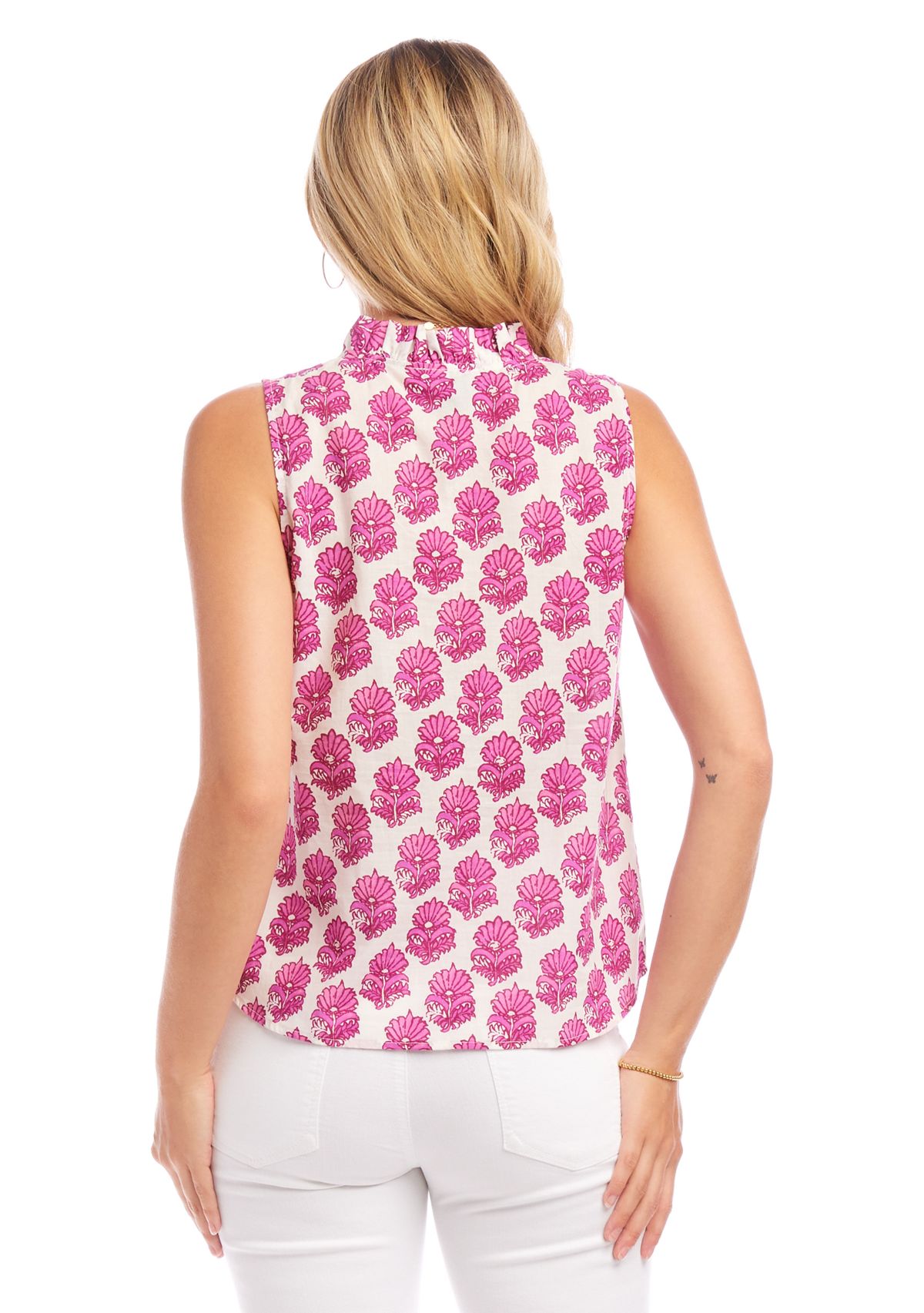 Womens Sleeveless Ruffle Trim Top