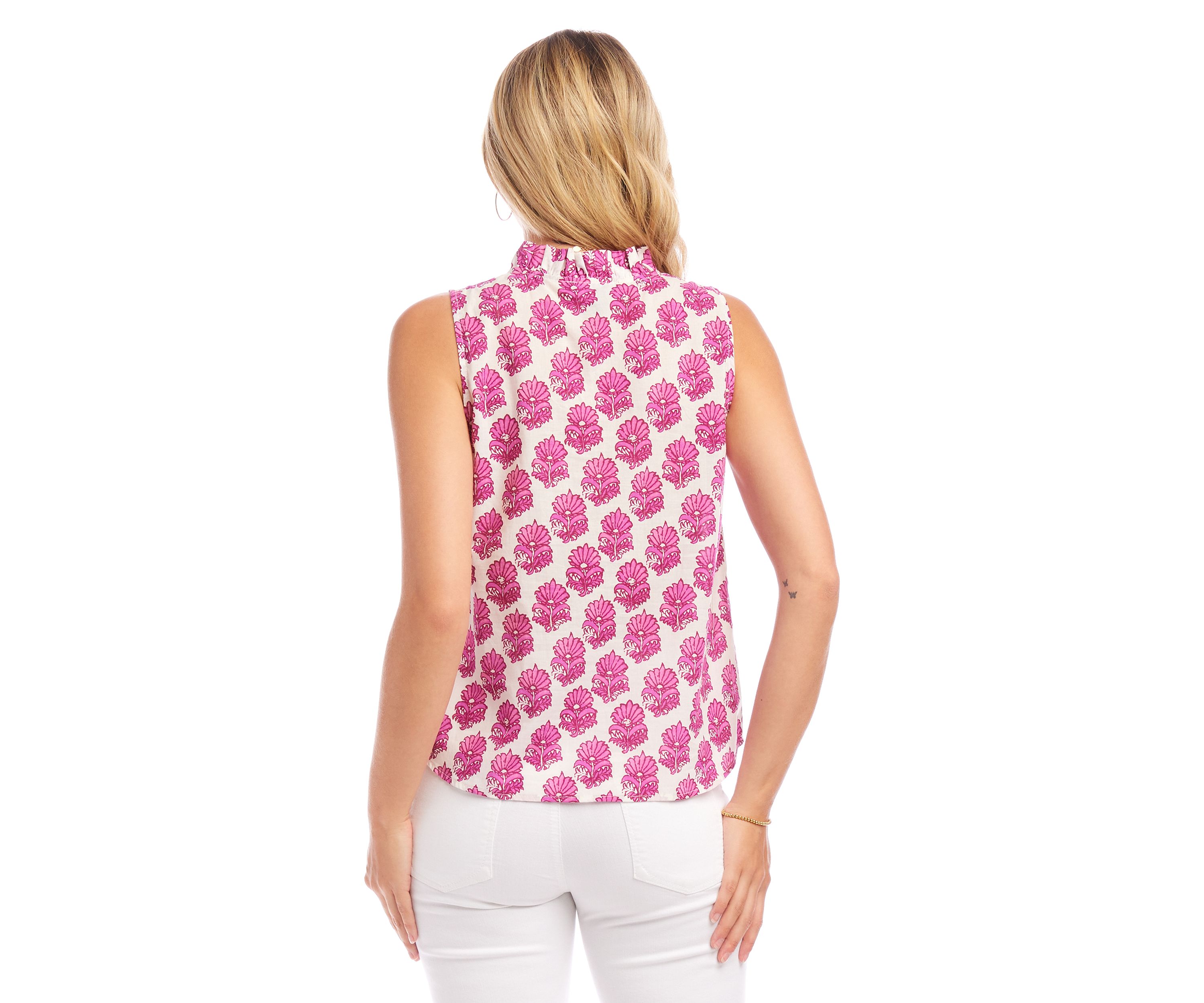 Womens Sleeveless Ruffle Trim Top