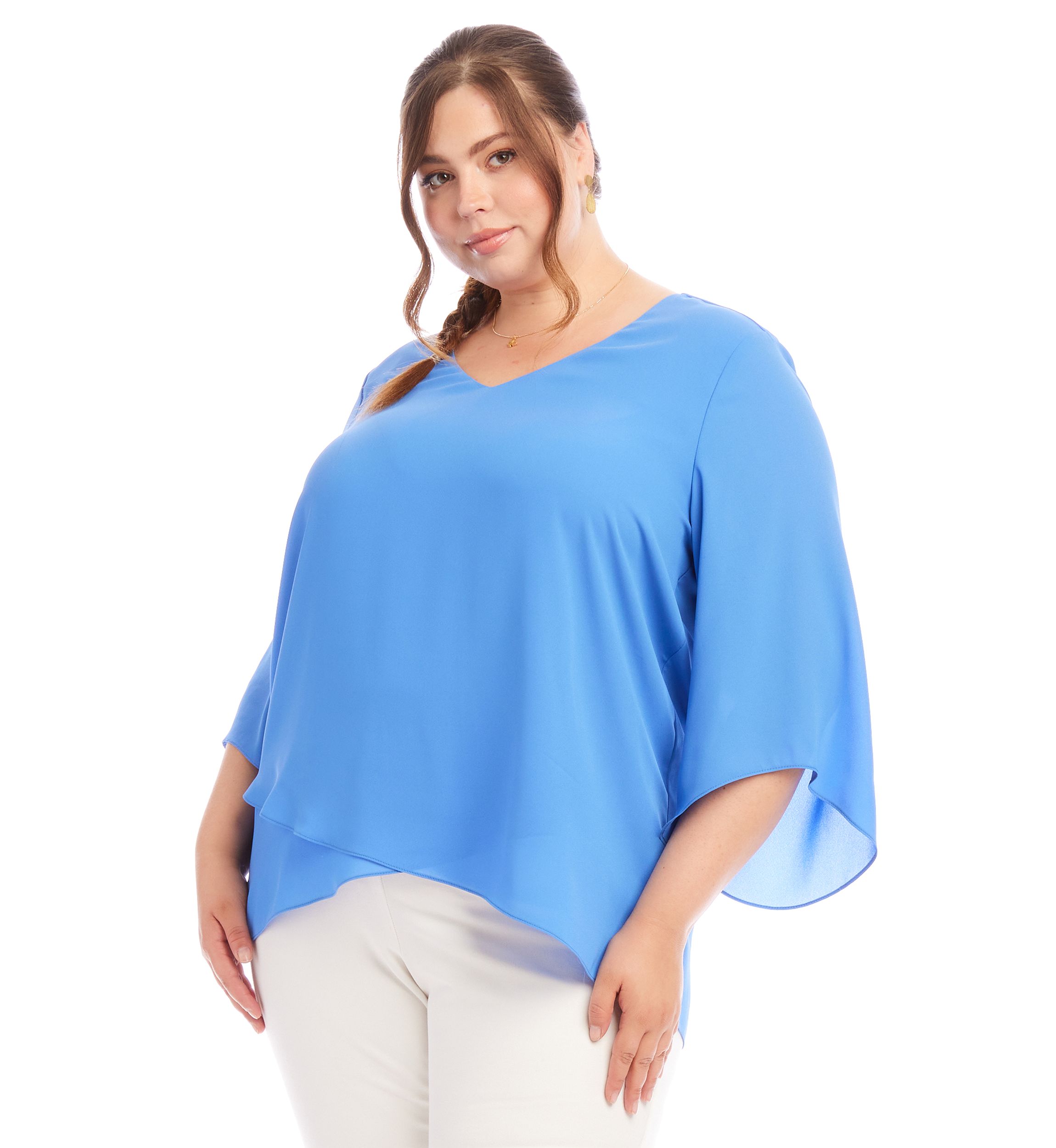 Plus Size Bracelet Sleeve Asymmetric Top