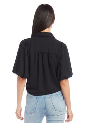 Women's Puff Sleeve Tie Front Top