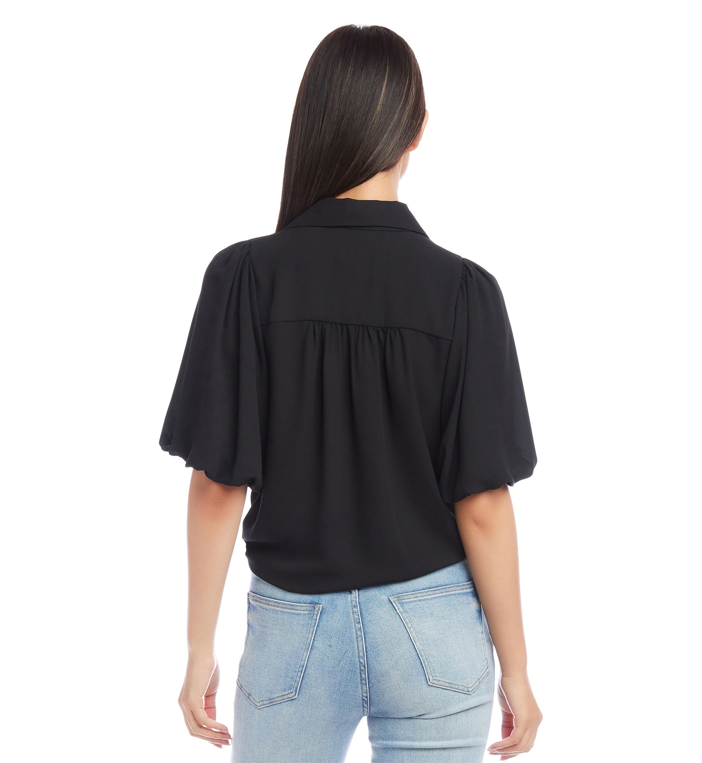 Womens Puff Sleeve Tie Front Top