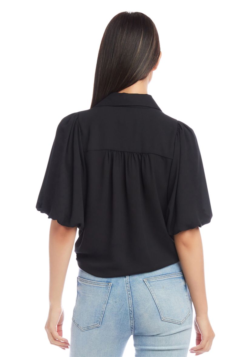 Womens Puff Sleeve Tie Front Top