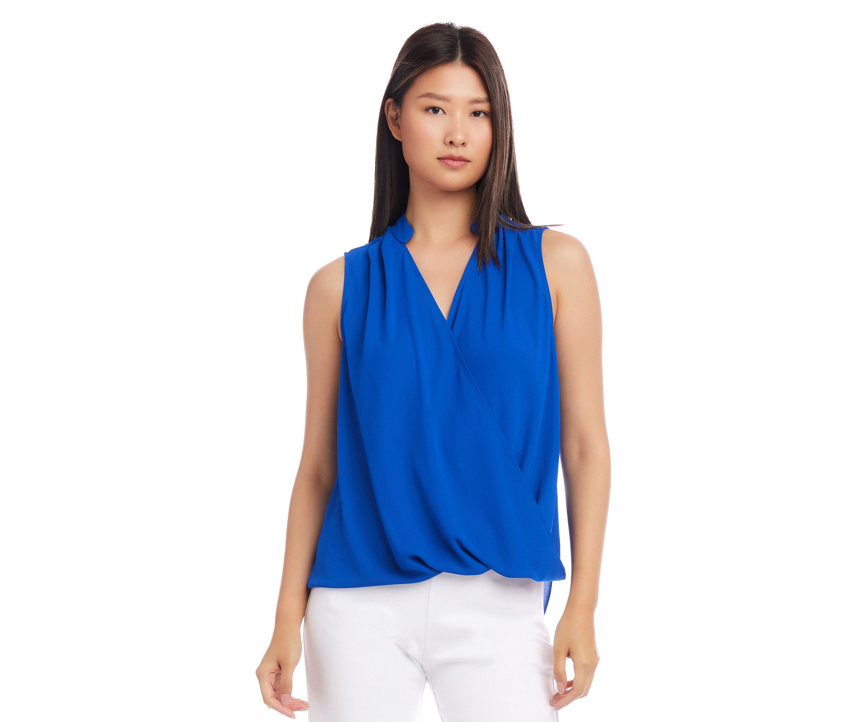 Womens Sleeveless Drape Front Top